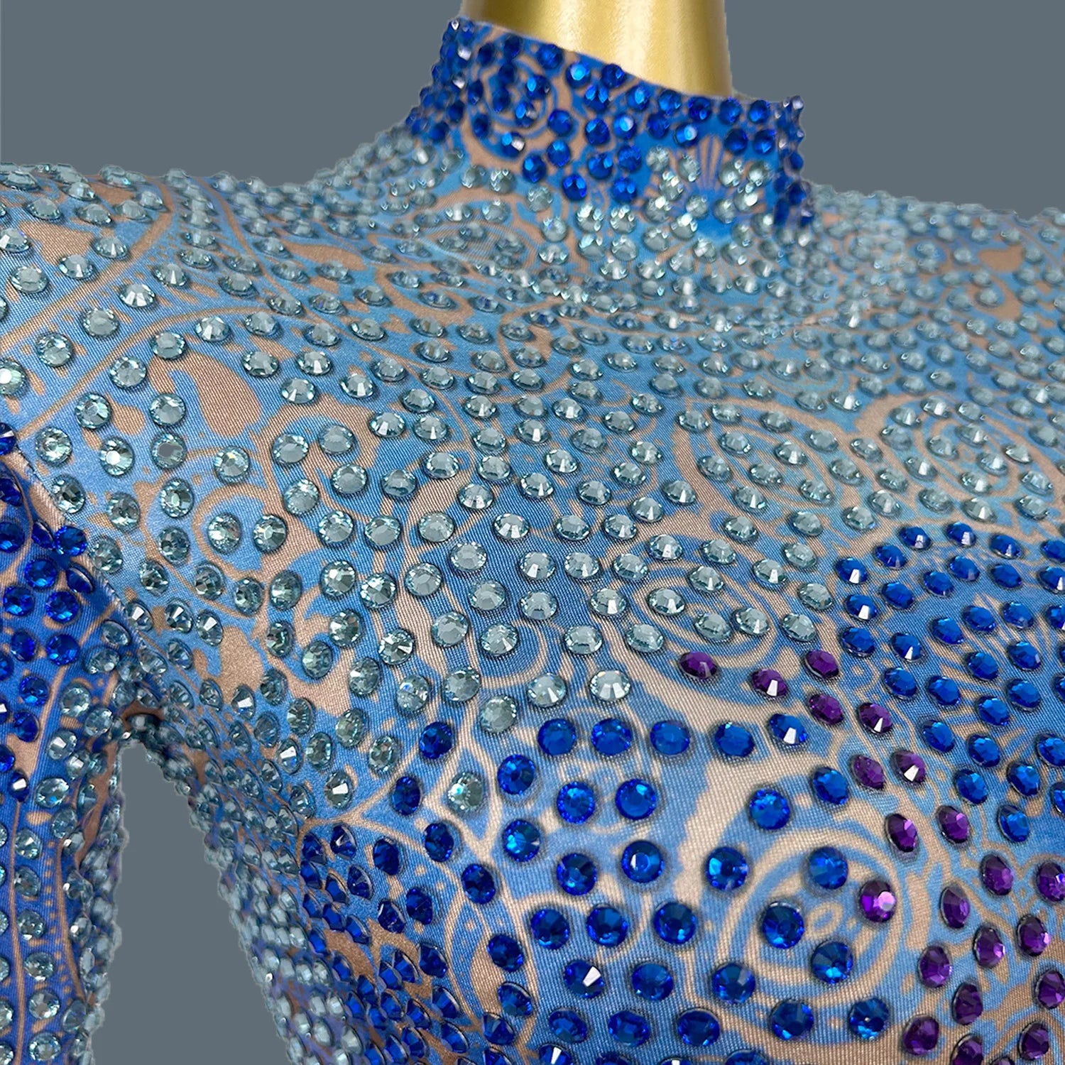 Sparkly Crystal Diamonds Sexy Tight Bodysuit Long Sleeve Performance Dancer Cosume Nightclub Bar Stage Wear Bumengwang