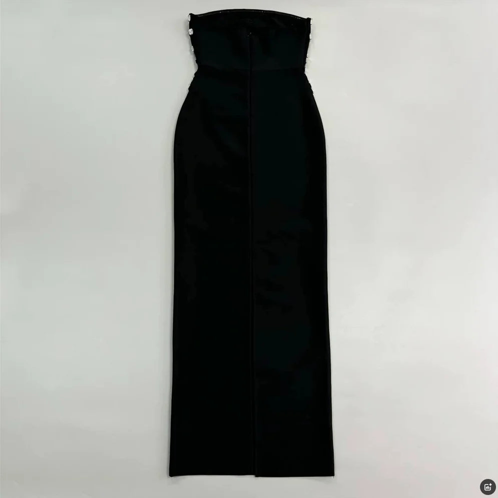 2025 New Spring Women Sexy Strapless Big Crystal Bodycon Long Bandage Dress Celebrate Evening Party Fashion Cocktail Dress