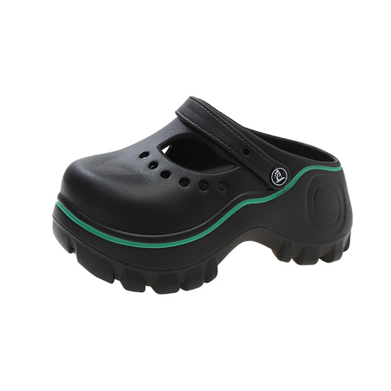 Summer Women Croc Clogs Platform Garden Shoes Sandals Height Increasing Slippers Slip on For Girl Beach Shoes Slippers Women Black