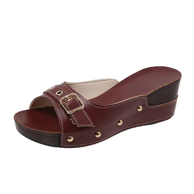 Women Sandals - Fashion Wedges Shoes For Women Slippers Summer Shoes With Heels Sandals Flip Flops Women Beach Casual Shoes Red
