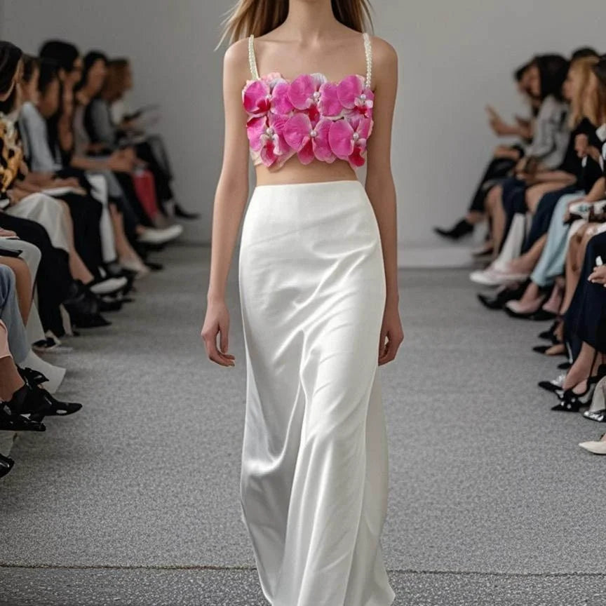 Sexy Pearl Flower Pearl Flower + Long Skirt Set Women Backless Wedding Holiday Party Lady Elegant Outfits 2025 Summer New