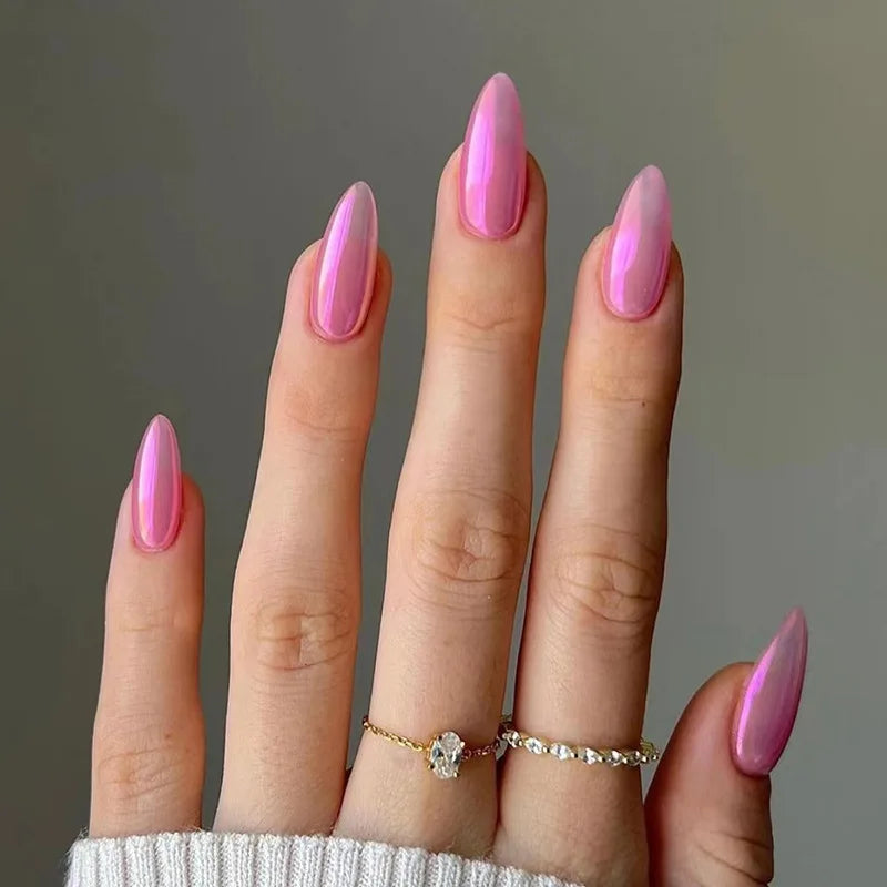 24Pcs Simple Wine Red Fake Nail with Glue Mid-length Almond Press on False Nails Wearable Round Head Oval Full Cover Nail Tips 1331