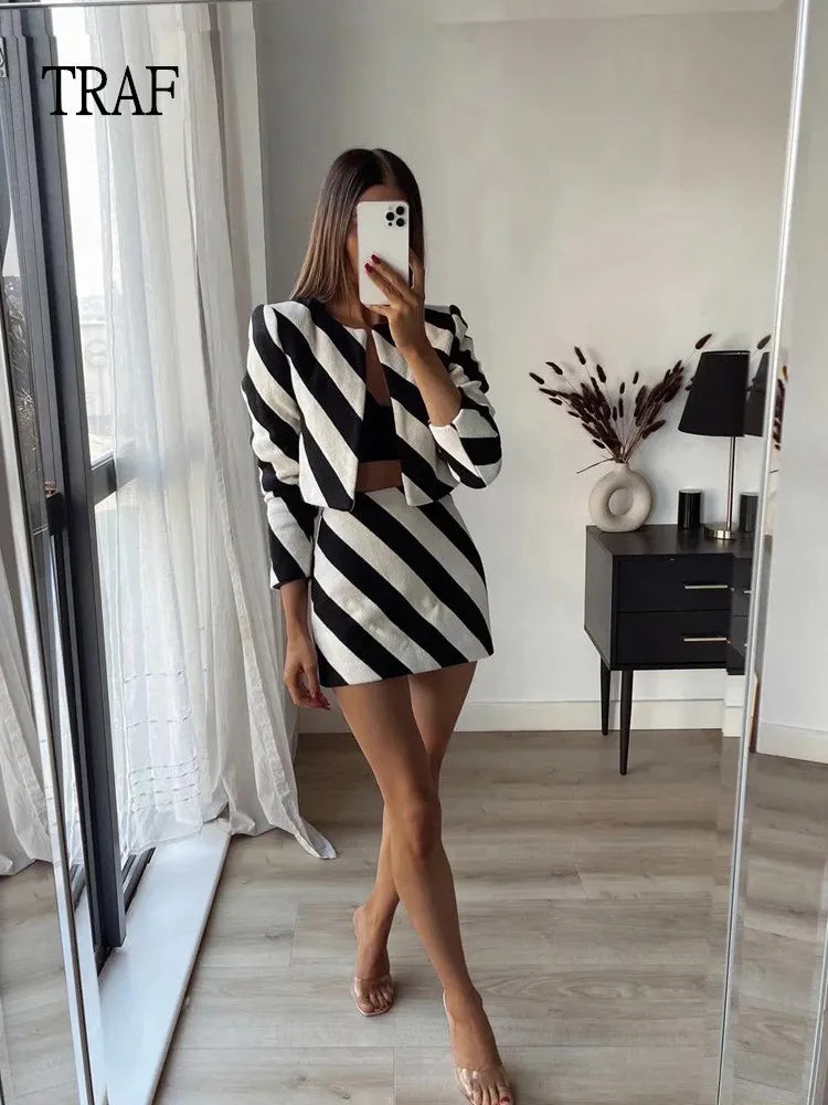 TRAF Stripes Short Skirt Women 2022 Fashion Office Lady High-waisted Mini Skirt Woman Summer Clothing Elegant Female Skirts Set