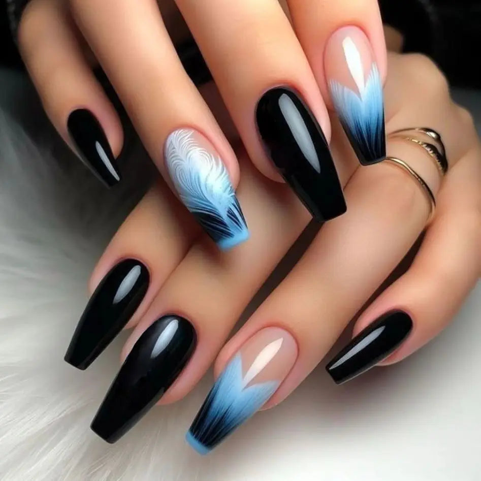 24pcs/set Medium long fake nail tips for women colorful gradient glitter starry design for Spring Summer press on false nail art 1944