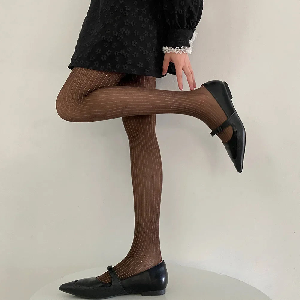 Black Tights Women Luxury Silver Silk Thigh High Stockings Pantyhose Lingerie Sexy Slim Body Stockings Women Tights Pantyhose Coffee One Size