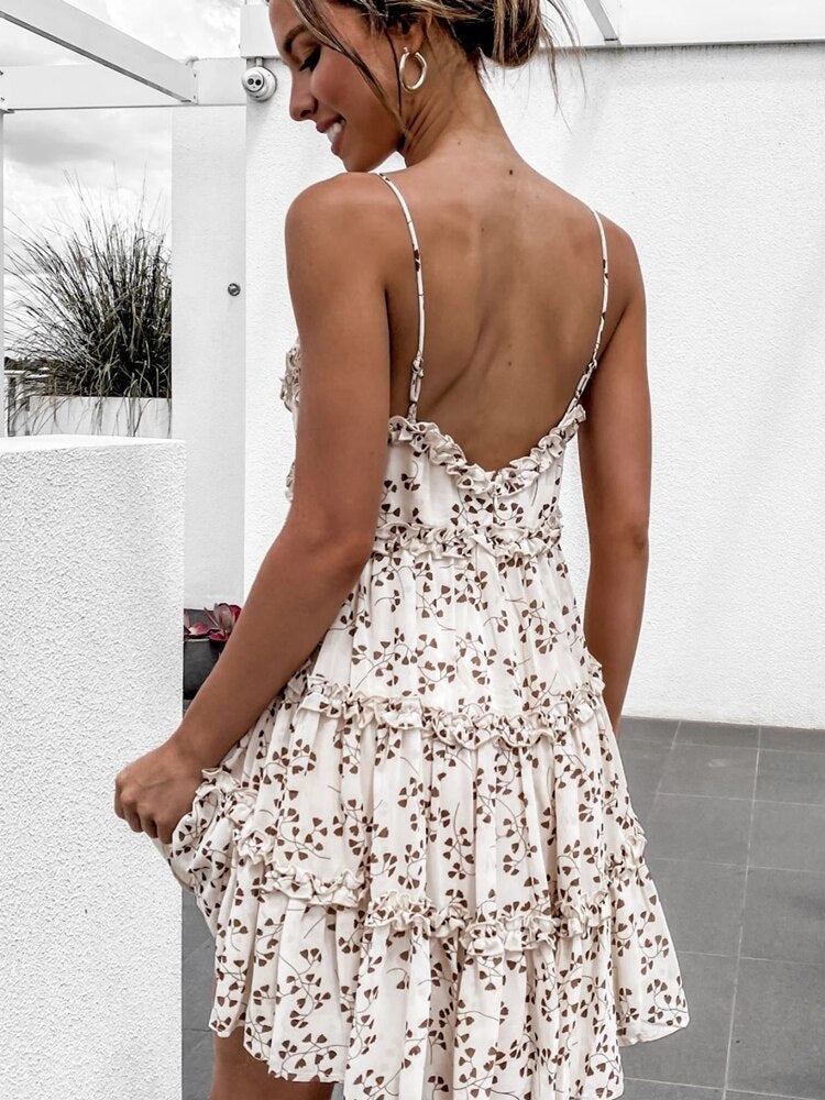 Xylocarp QL1301 2024 Spring And Summer New Small Fresh Sweet Digital Print Suspender Lace Dress