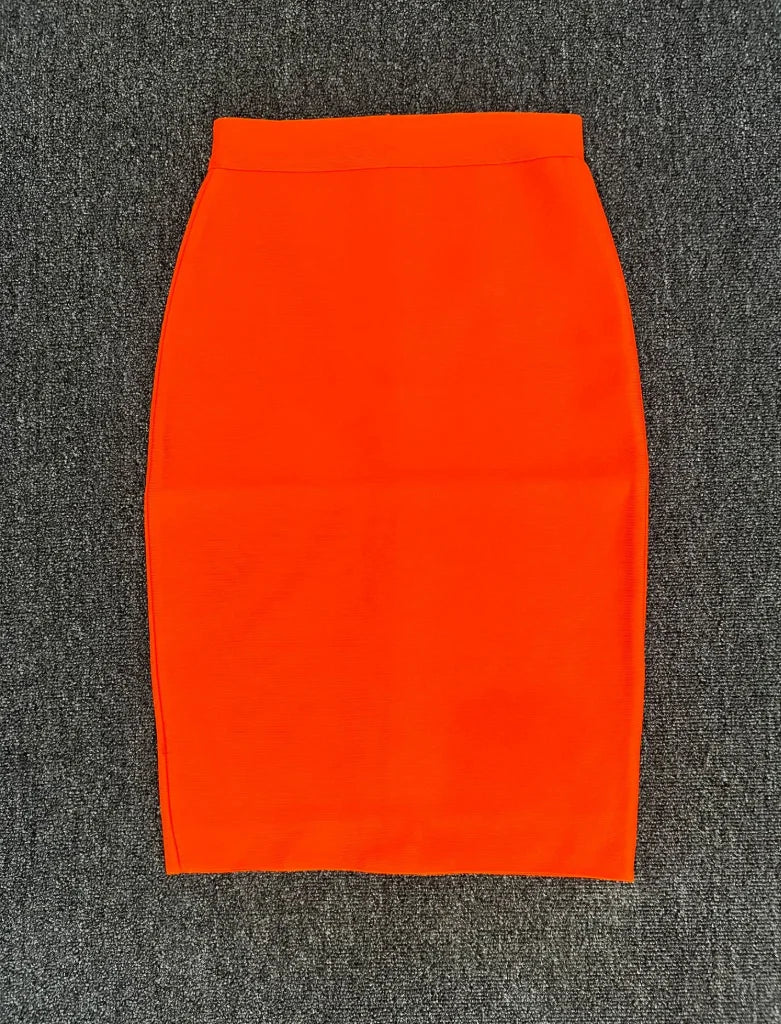 Women New Rayon Bandgae Skirt Elegant Pencil Skirt Celebrity Sexy Club Party Wear Vintage Vestios Orange