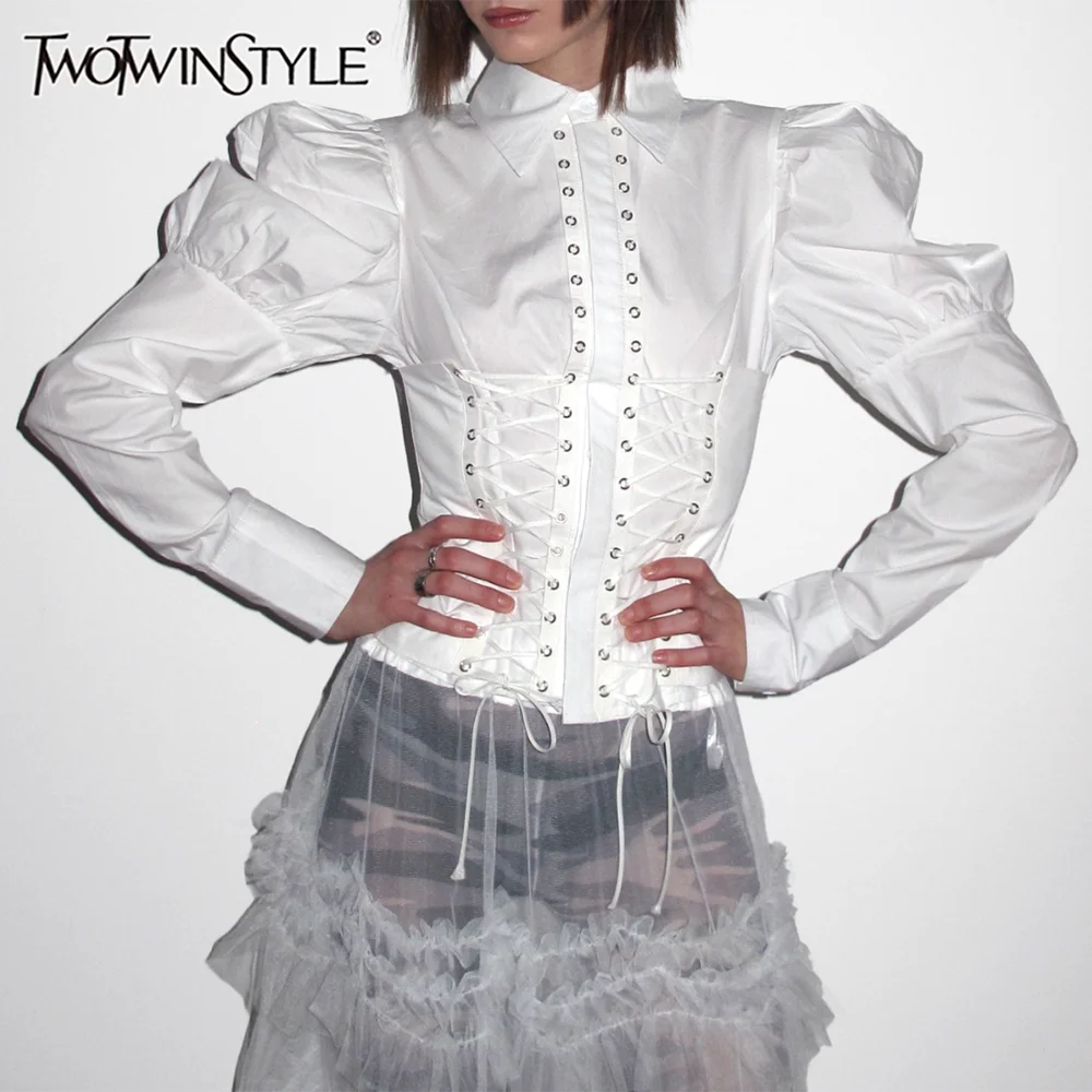 Solid Slimming Spliced Lace Up Elegant Blouses for Women Lapel Long Sleeves Patchwork Folds Top Female Clothing New