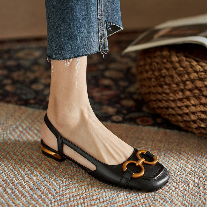 Women's Sandals Elegant Office Ladies Shoes and Sandals Women Casual Shoes Square Heel Sandals Slip On Woman Flats black
