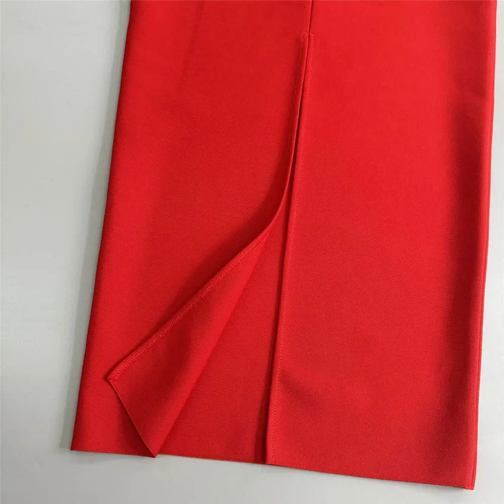 2024 Elegant Women Dress Light Luxury Diamond Design Bandage Dress Square Neck Long Sleeve Bodycon Christmas Red Dress Vestidos