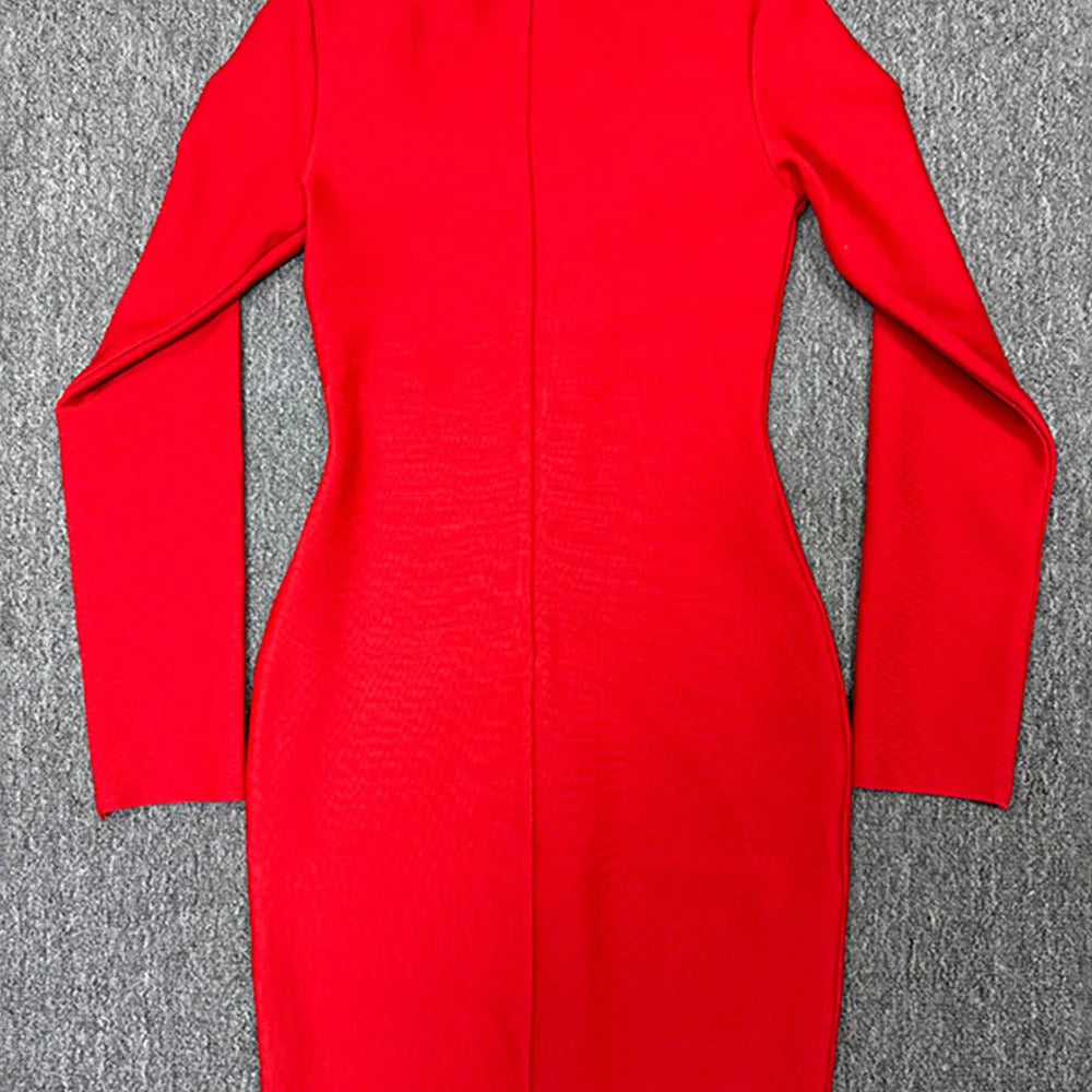 2025 Spring Elegant Women Diamond Set Bandage Dress V-neck Long Sleeve Bodycon Single breasted Mini Dress Evening Party Vestidos