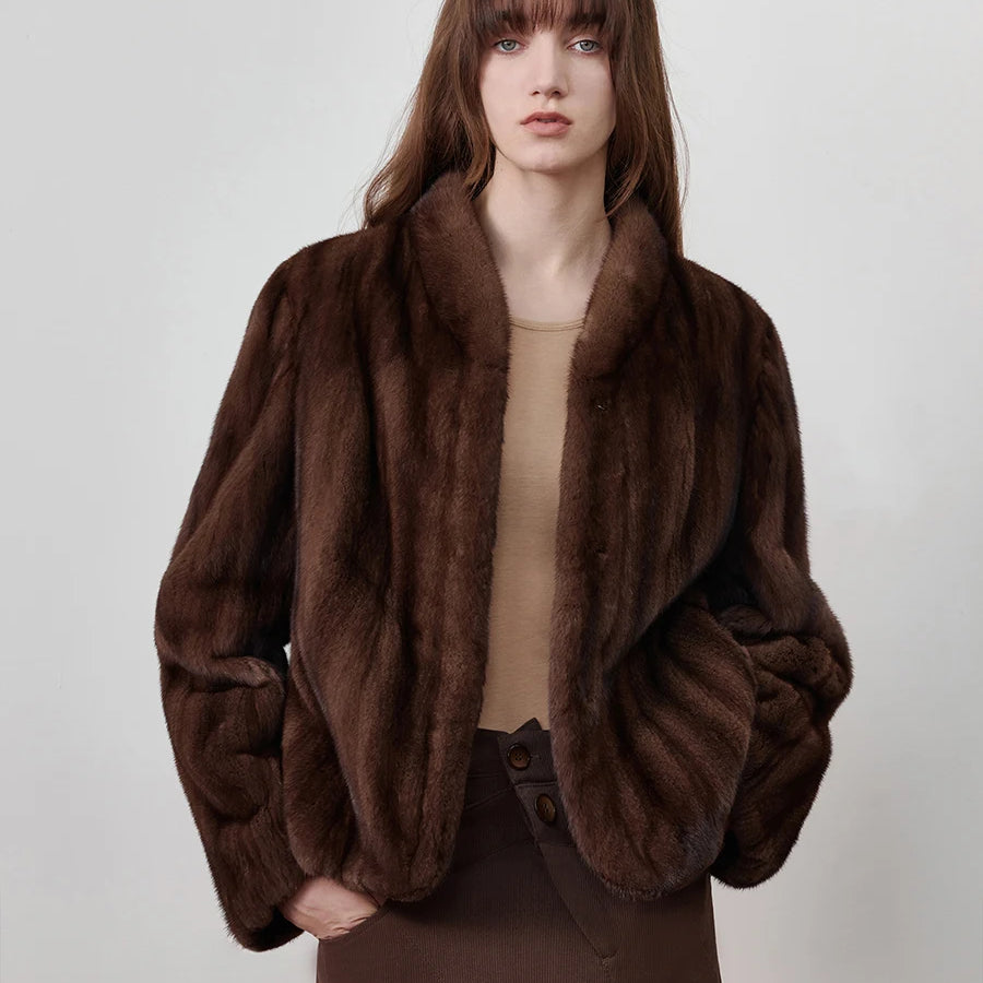 Lautaro Autumn Winter Short Brown Thick Warm Soft Faux Mink Fur Coat Women Stand Collar Elegant Luxury Chic Fluffy Jacket 2025