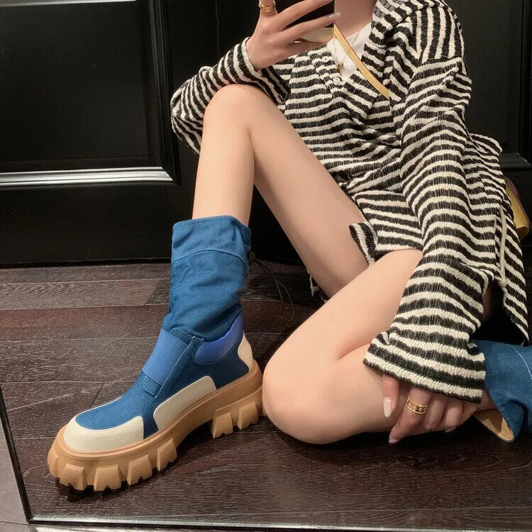 Women Cowboy Boots Platform Boots Women High Top Designer Women's Shoes Sports New Fall Winter 2024 Fashion Ankle Boots Jeans