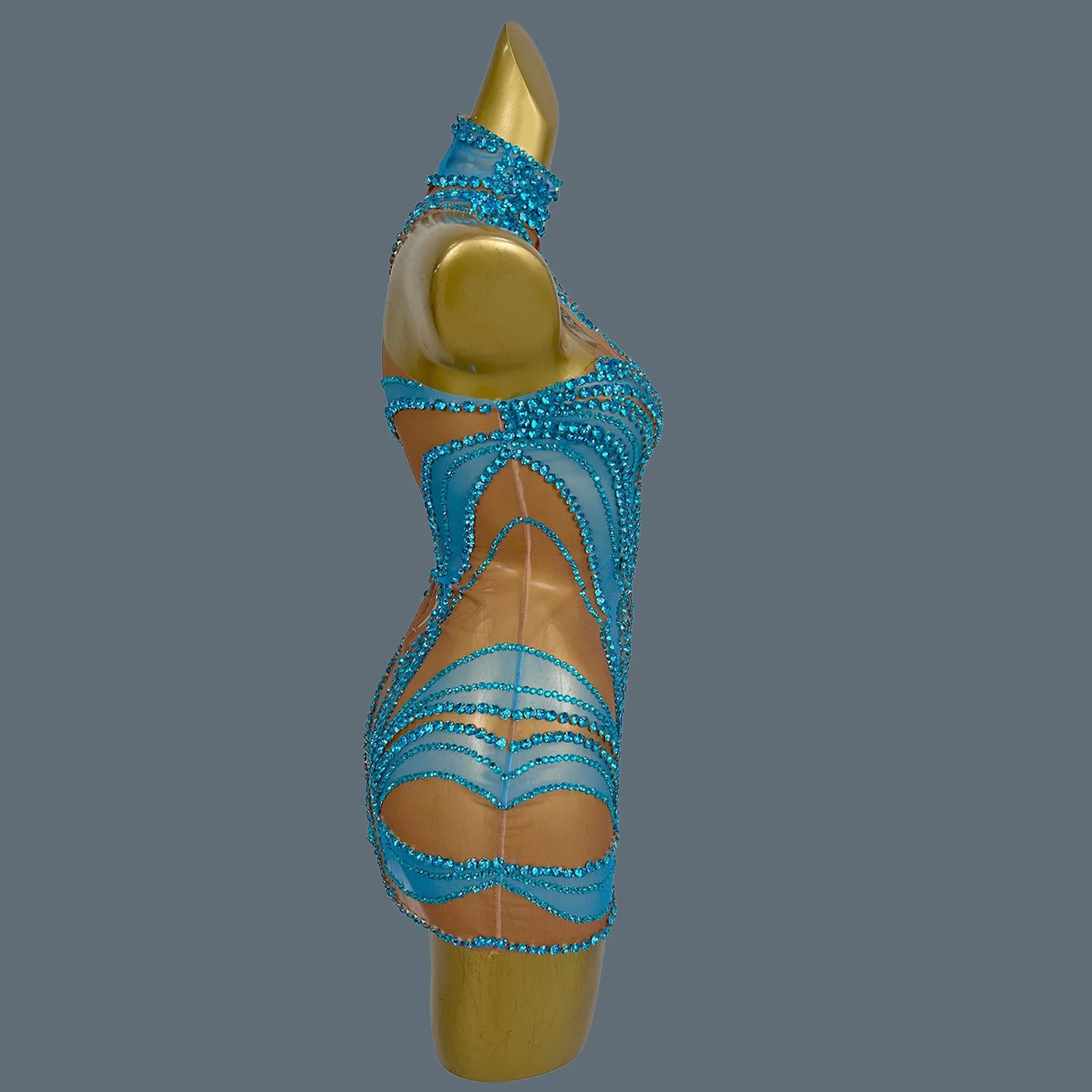 Sparkly Rhinestone Mini Dress Sexy Mesh See Through Party Event Prom Celebrate Birthday Dress Singer Show Wear Liuzhuan