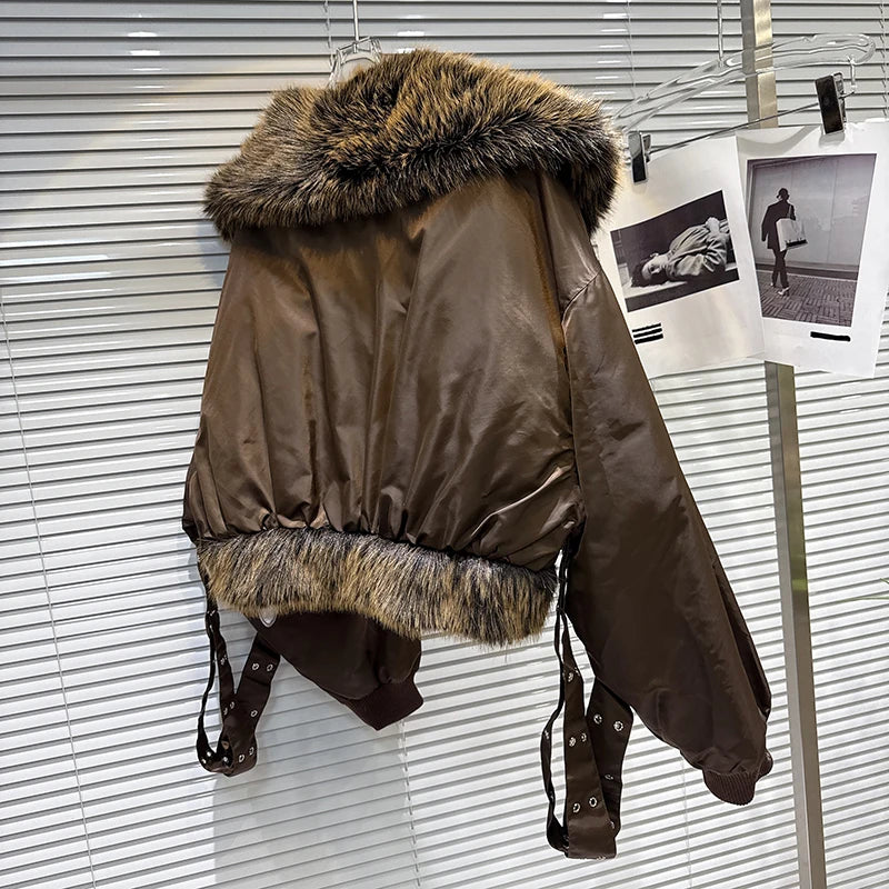 Winter New Trendy Fashion Big Fur Collar Motorcycle Style Warm Jacket For High Quality Cotton-padded Coat 11A07509