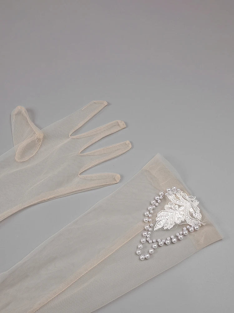 Women'S Evening Dress Luxury Pearl Chain Eelgant Mermaid Maxi Long Gown With Gloves Celebrity Party Vestidos