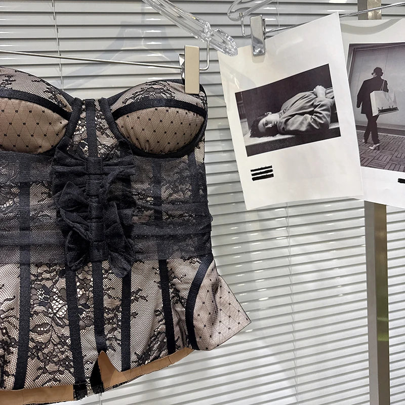 DEAT 2026 Spring New Fashion Three-Dimensional Lace Design Fishbone Waist Chest Pad Tank Top For Women Backless Vest 11A07825