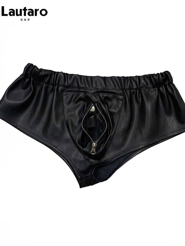 Lautaro Summer Soft Red Faux Leather Shorts for Men Elastic Waist Luxury Designer Emo Clothes Mens Underwear Sexy Thong 2025