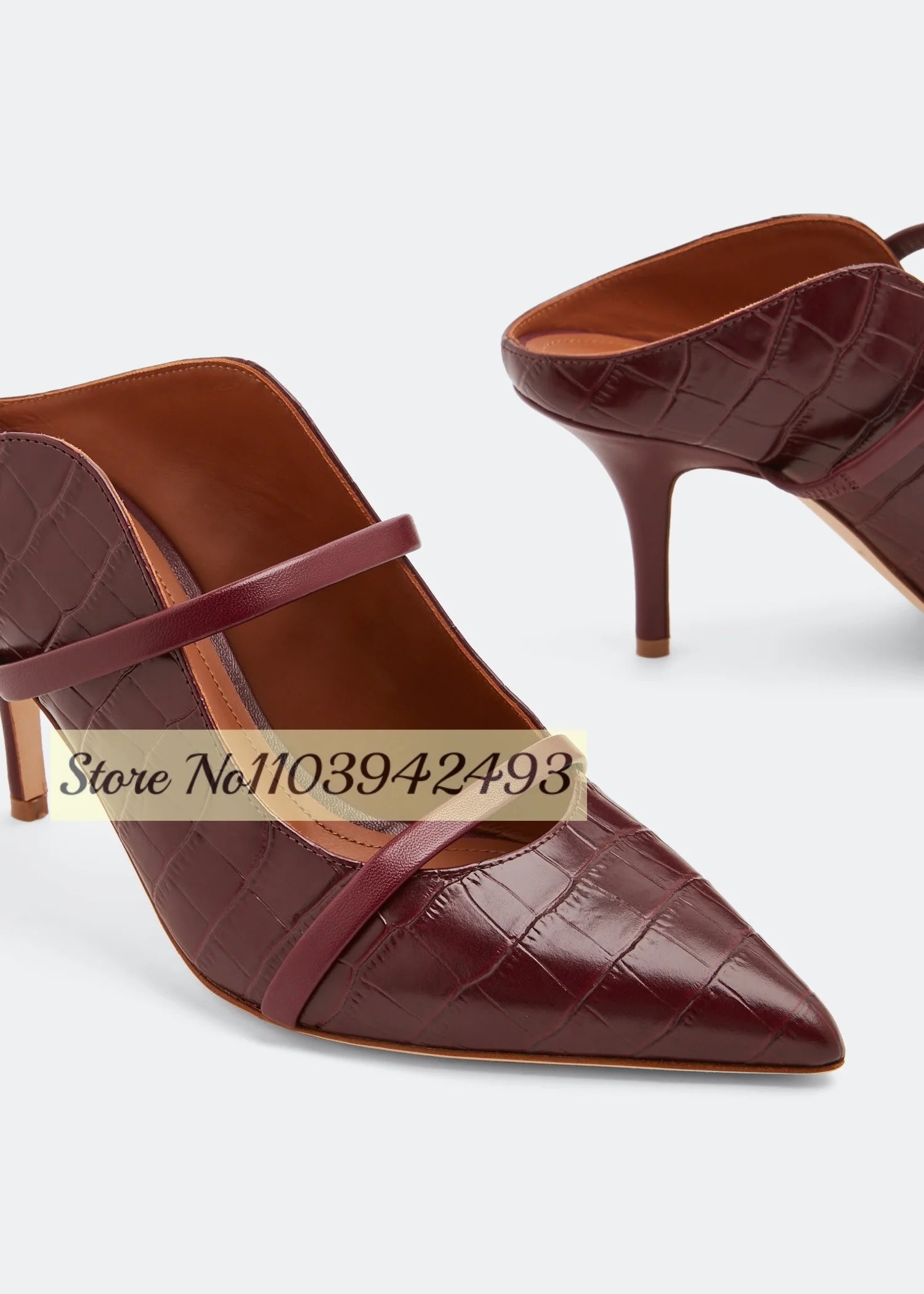 Burgundy Double Strappy Mule Sandals Peep Toe High Heels Shallow Slip On Pull On Thin High Heel Solid Women Luxury Designer Shoe Burgundy red