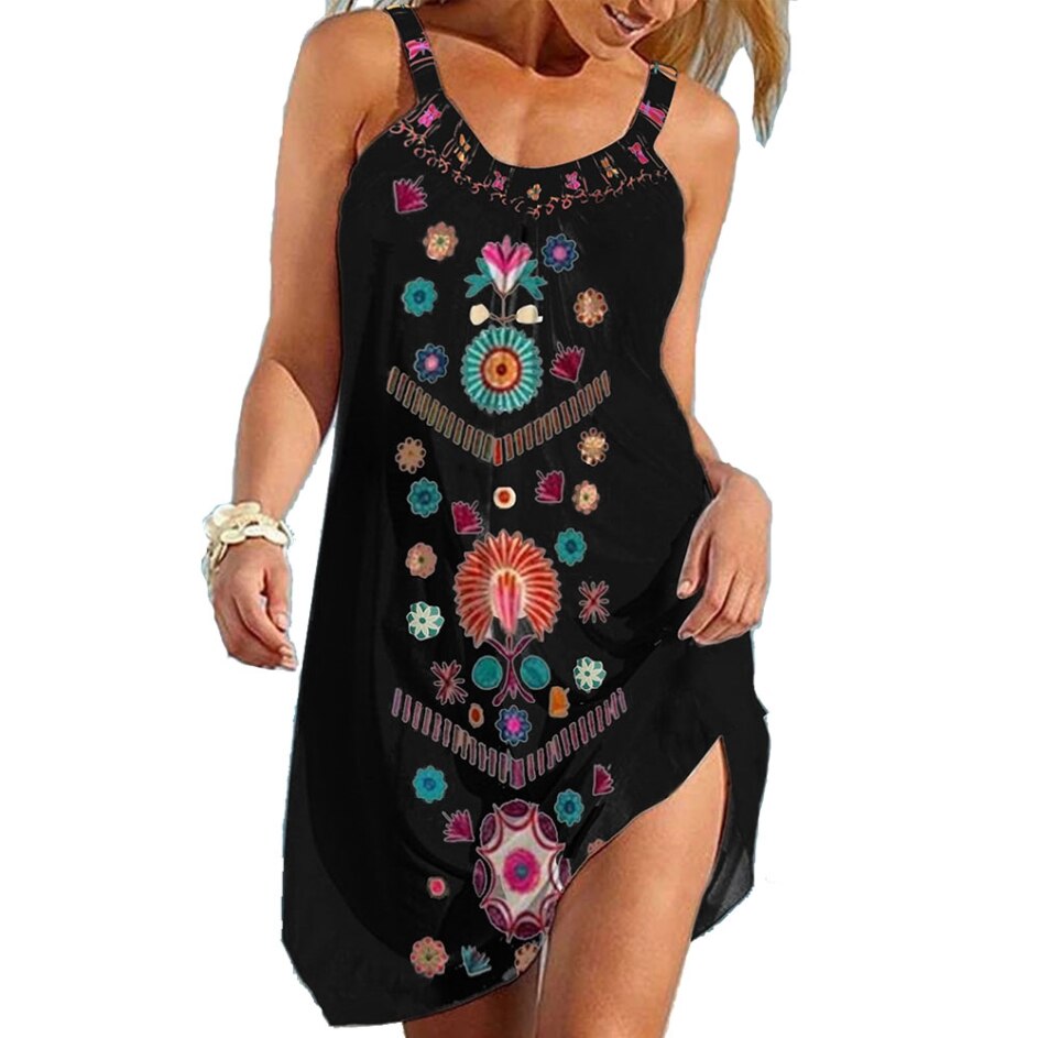 Sexy Sleeveless Sundress - Traf Floral Print Dresses Spaghetti Strap