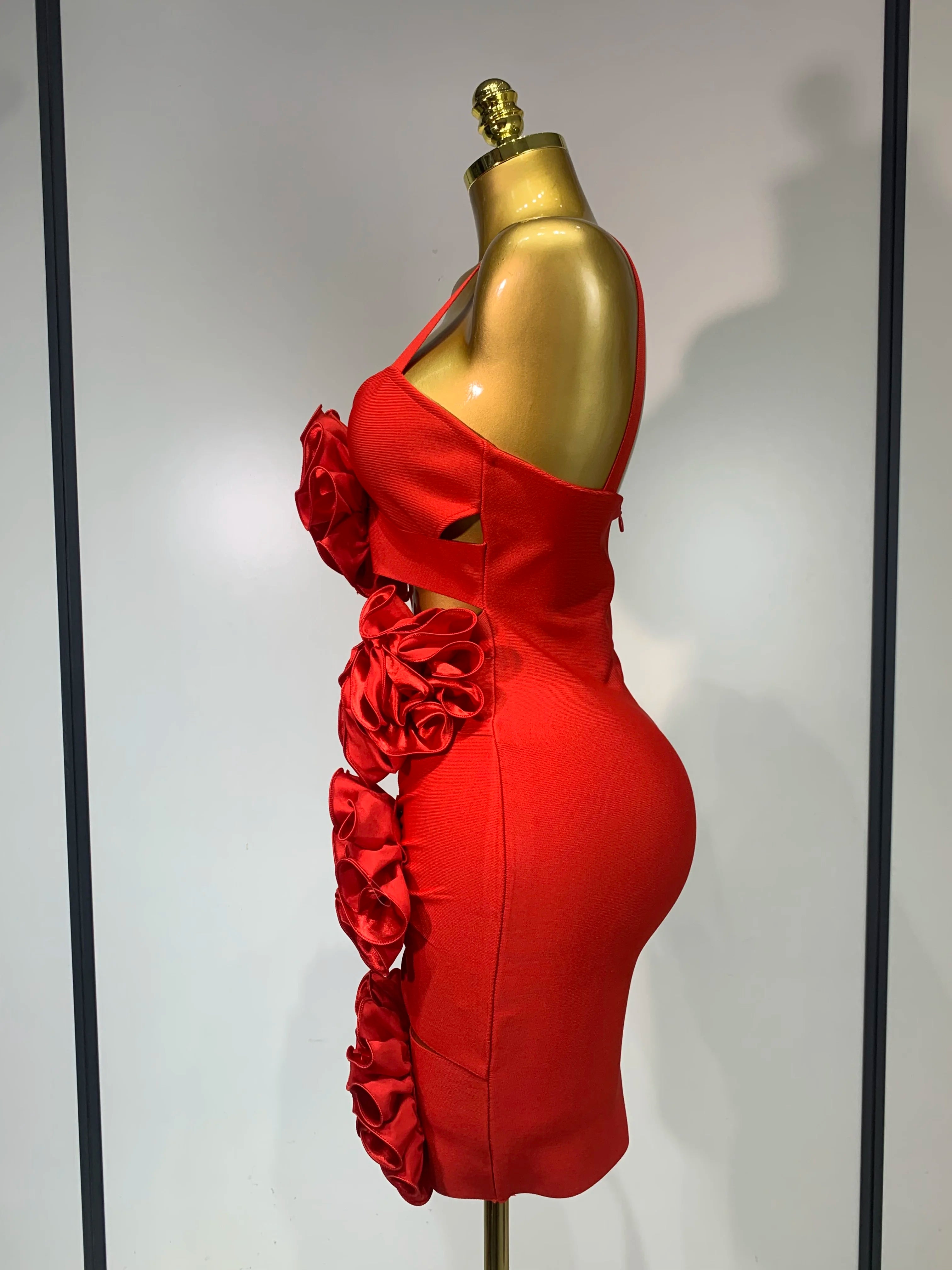 Women Sexy Cut Out Bodycon Flower Mini Dress Women Red Backless Dress Nightclub Celebrity Elegant Evening Party Birthday Dress