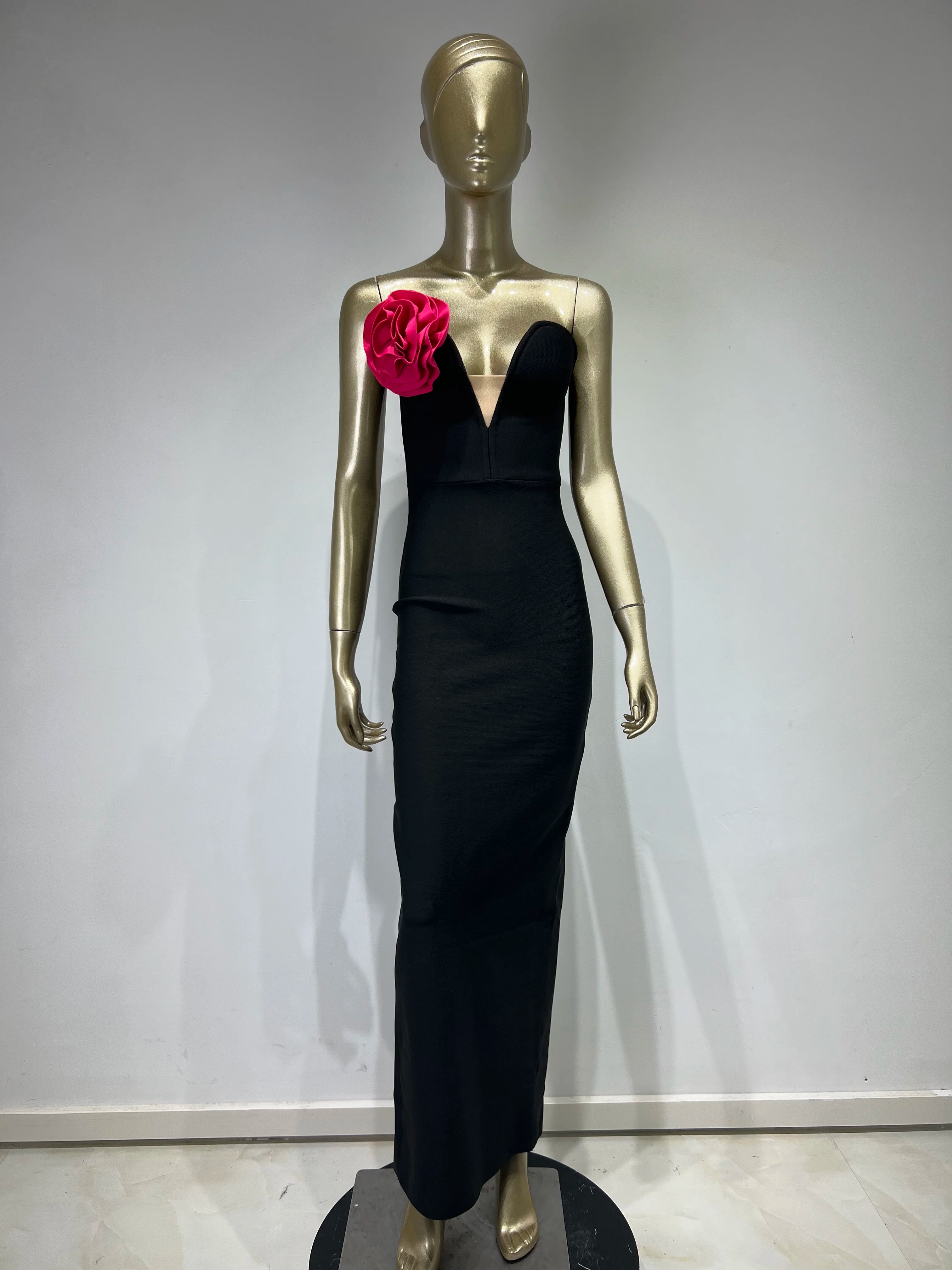 Celebrity Women Summer Sexy Strapless Backless Flower Patchwork Maxi Long Bandage Dress 2024 Elegant Evening Club Party Dress