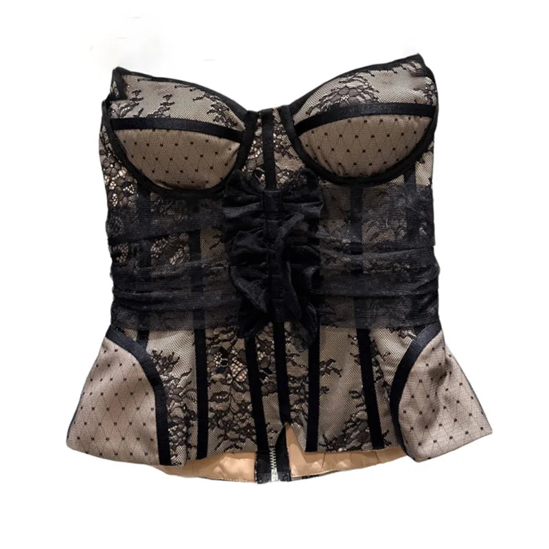 DEAT 2026 Spring New Fashion Three-Dimensional Lace Design Fishbone Waist Chest Pad Tank Top For Women Backless Vest 11A07825