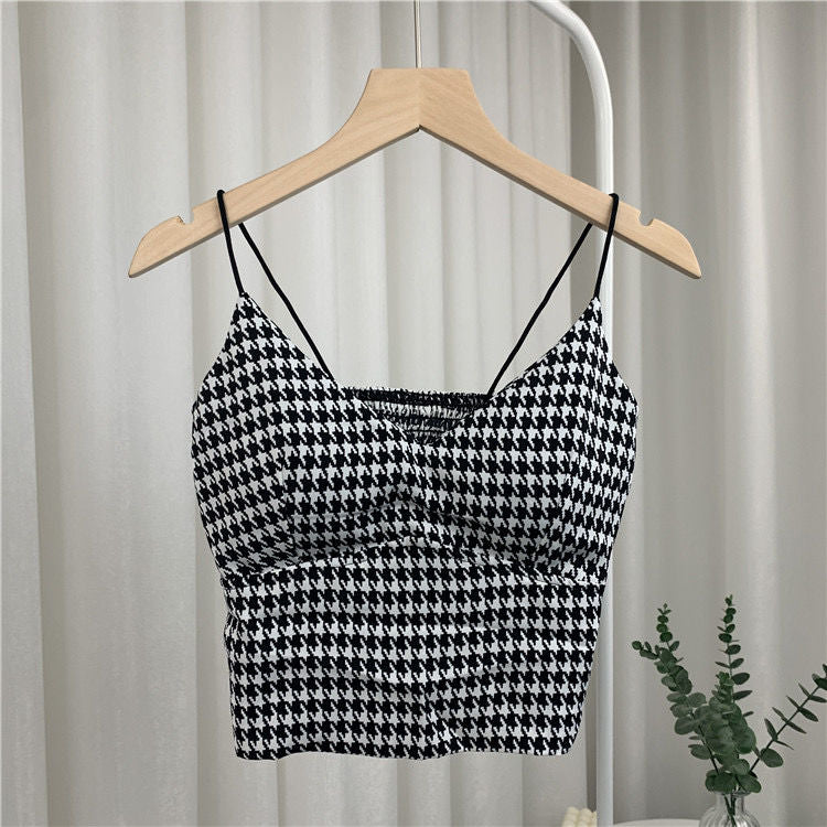 Y2k Tops Women Corset Top Korean Fashion Leopard Crop Top Camis Streetwear Sexy Tank Top Coquette 2024 Summer New Houndstooth One size(40-65 kg)
