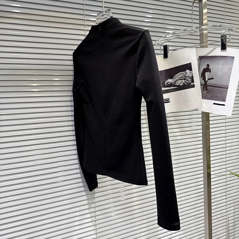 Winter New Fashionable Lace Patchwork High Neck Long Sleeve T-Shirt For Women Slim Fit Versatile Tops Female 11A07652