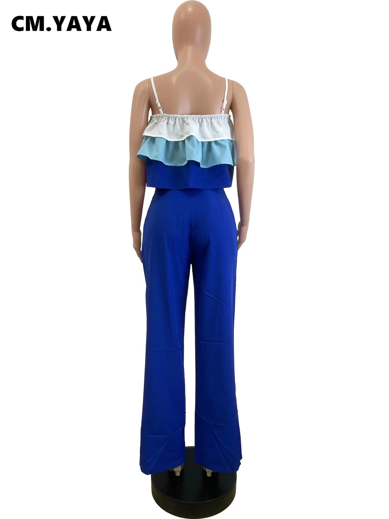 Fashion Party Women's Set Patchwork Cascading Ruffles Strap Crop Top and Wide Leg Suit 2025 Chic Two 2 Piece Sets Outfit