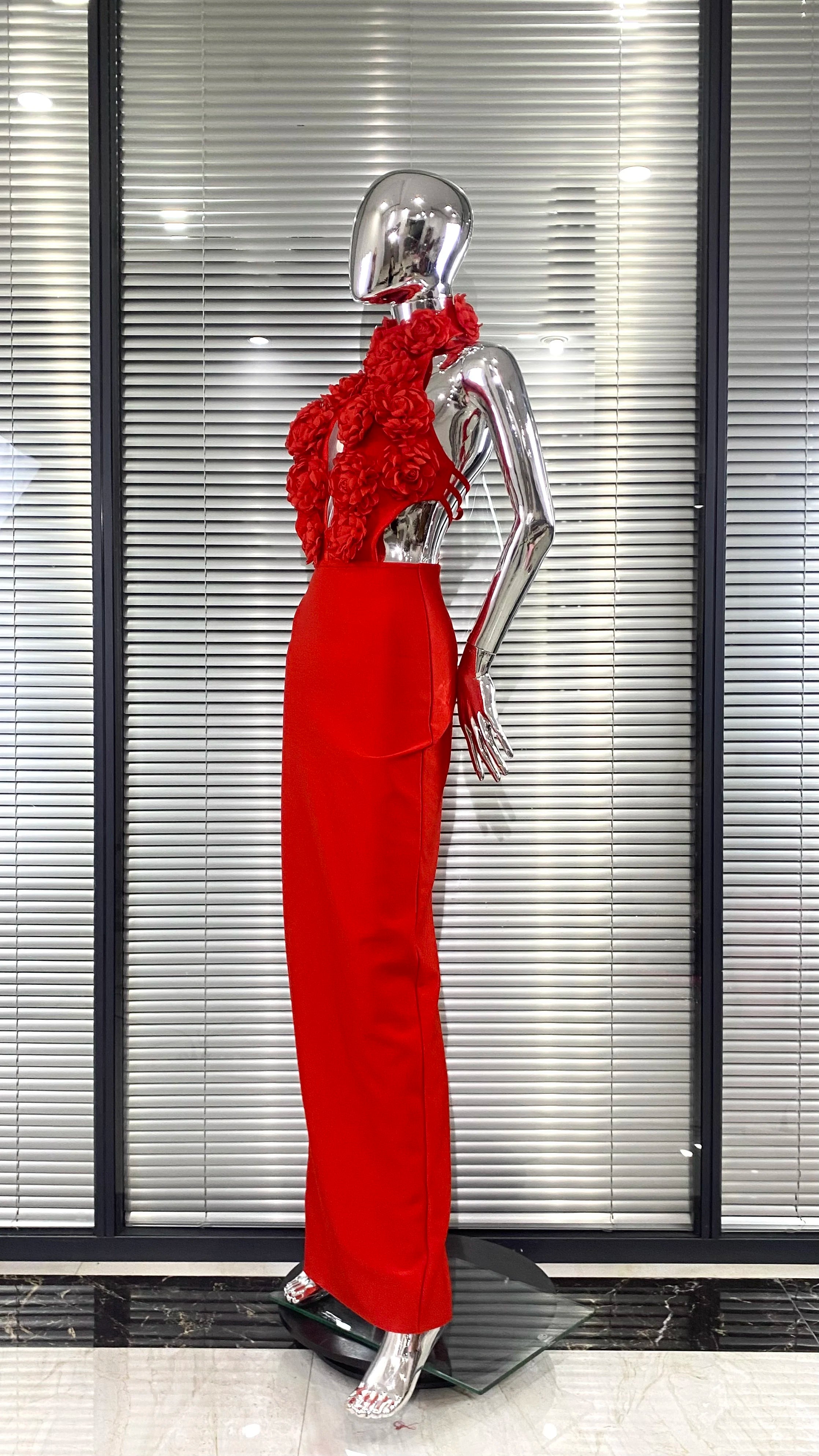 Red Color Women Sexy Halter Backless Off the Shoulder Florals Bodycon Long Bandage Dress Wedding Mermaid Celebrate Birthday Wear