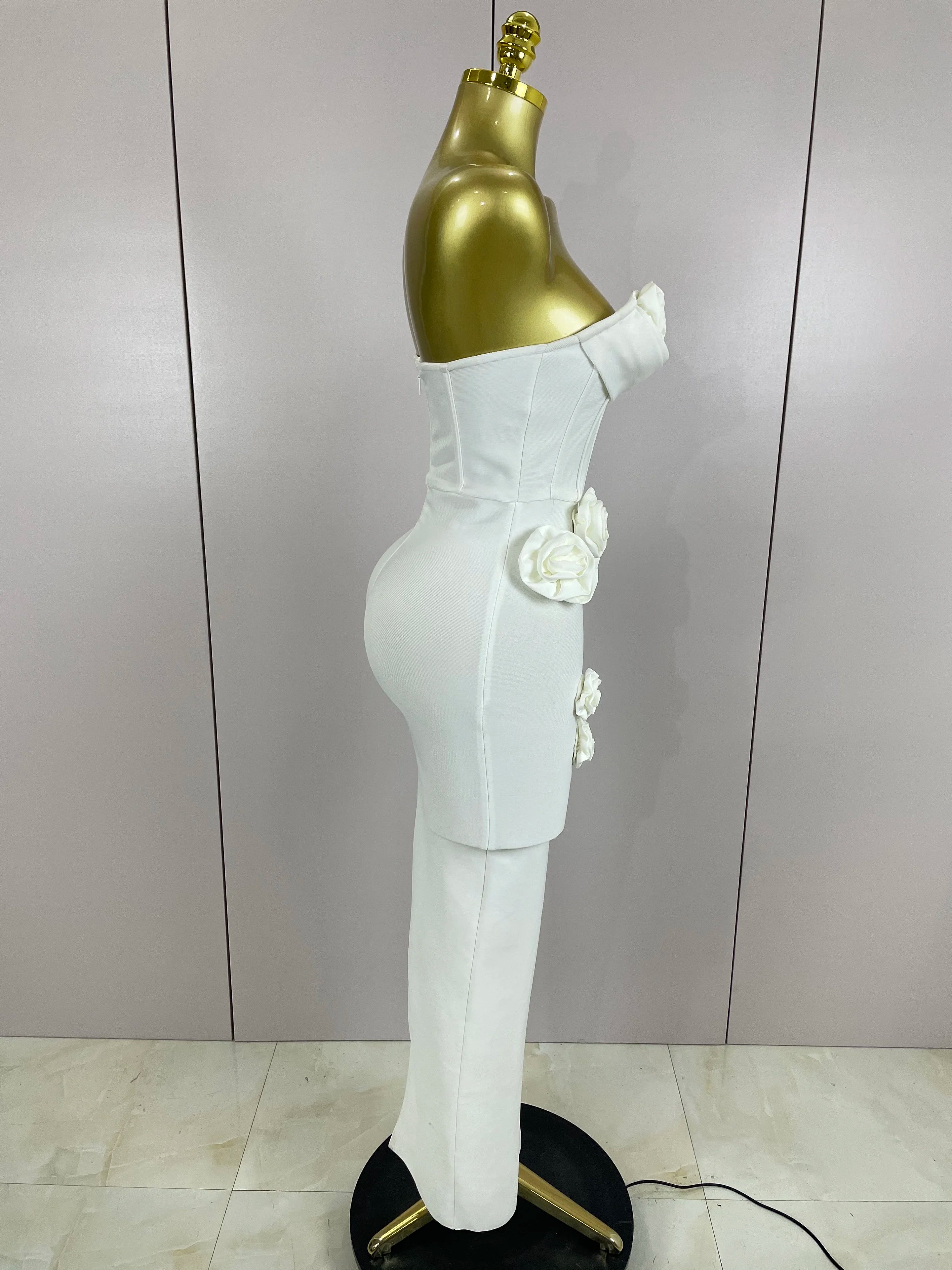 Sexy Fashion White Elegant Strapless Flower Bodycon Long Dress Women Casual Streetwear Club Birthday Party Slim Elegangt Dresses