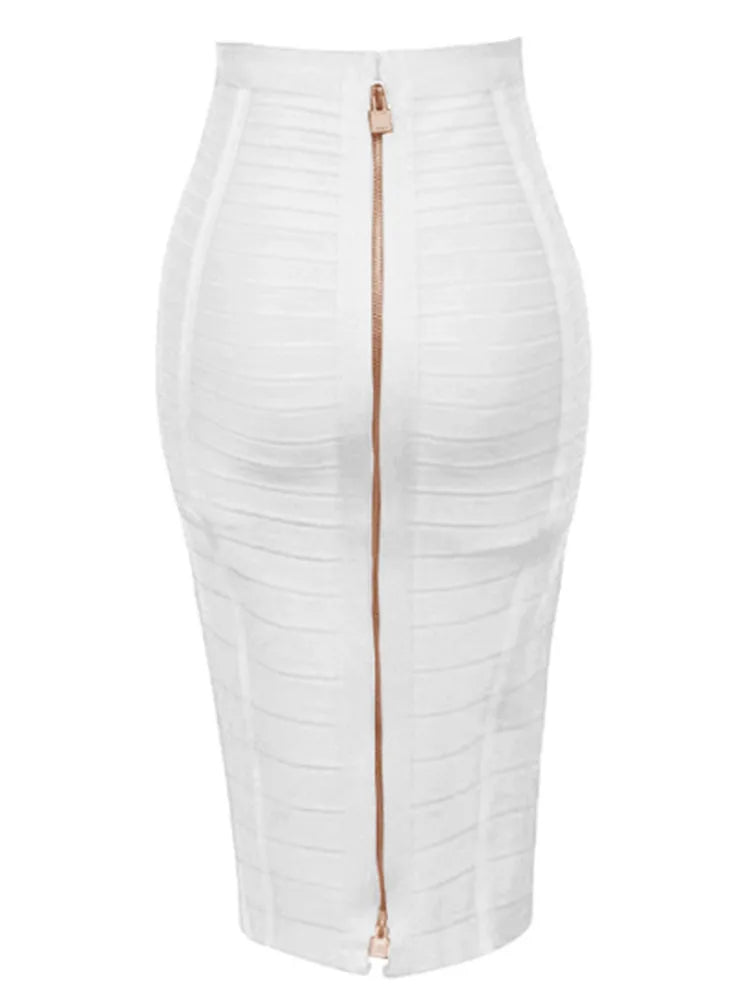Shipping Plus Size XL XXL Summer Fashion Sexy Zipper Bandage Skirt 2022 Designer A Line Bodycon Pencil Skirt Faldas 58cm White