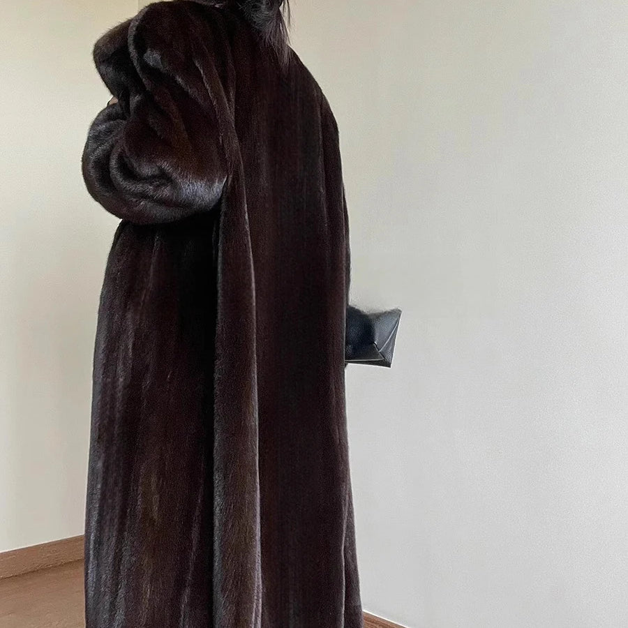 Lautaro Autumn Winter Long Thick Warm Soft Fluffy Faux Mink Fur Coat Women Elegant Luxury Designer Clothes Vintage Fur Overcoat