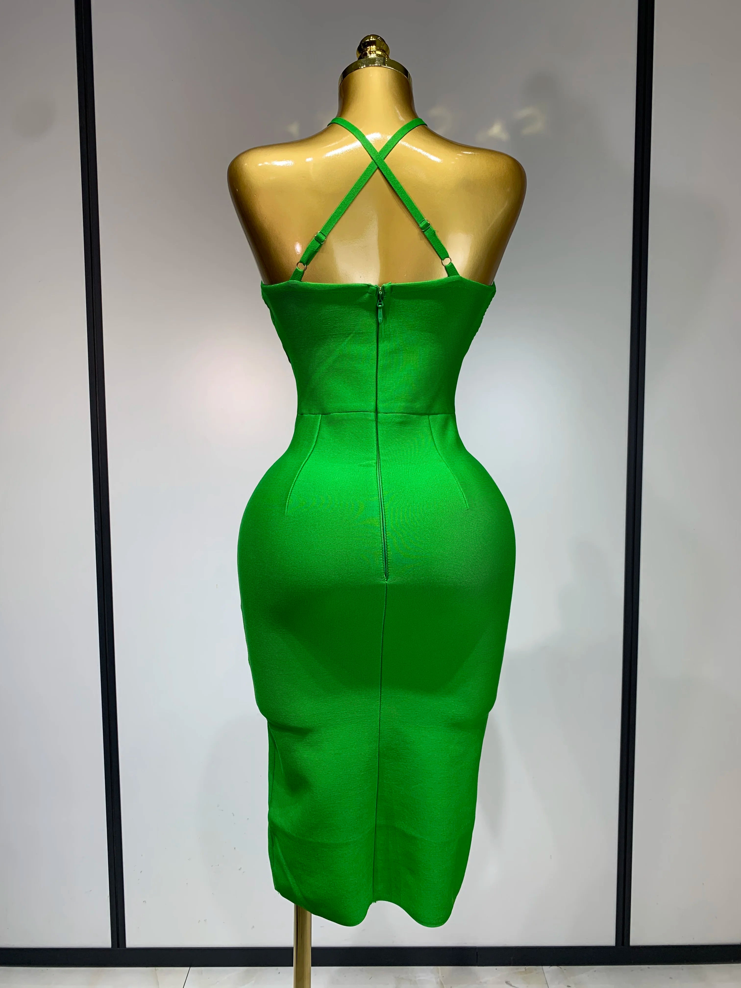 Women Sexy Sleeveless Backless Green Midi Bodycon Bandage Dress 2025 Celebrity Elegant Evening Club Party Luxury Birthday Dress