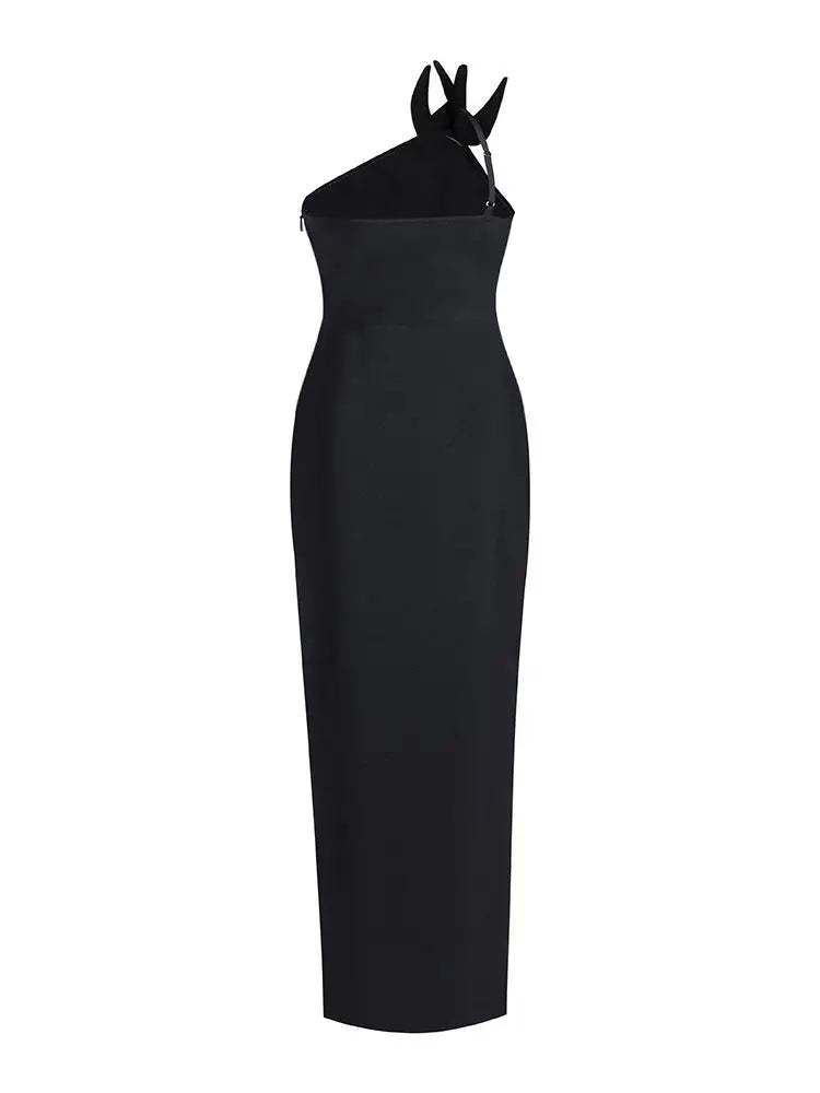 Ailigou New Women's Sexy One Shoulder Sleeveless Diamond Split Thigh Long Bandage Dress Elegant Celebrity Party Dress