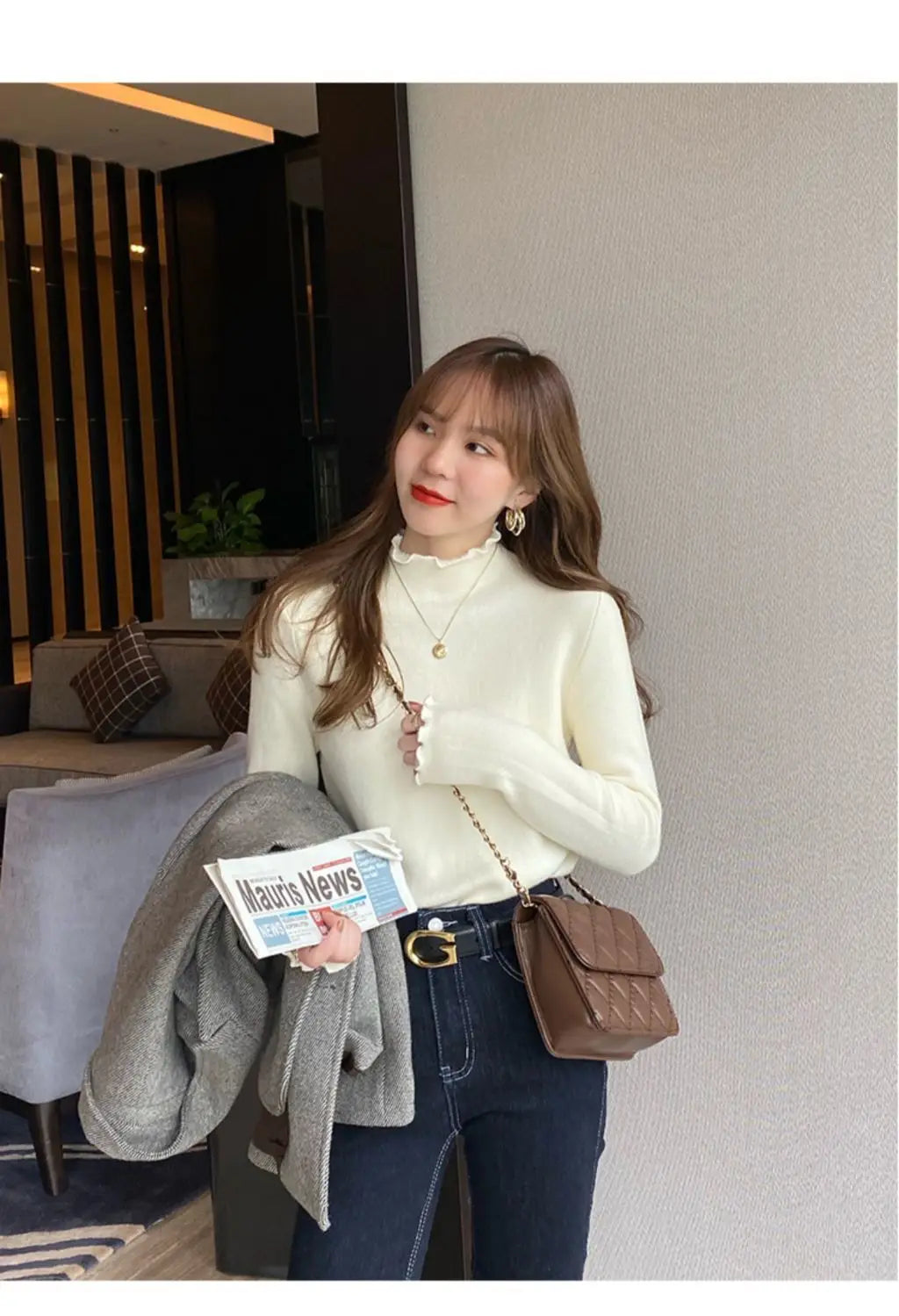 Autumn Winter Sweater Women's Velvet Half Turtleneck Bottoming Shirt Inner Plus Velvet Thick Top Thermal Women Clothes