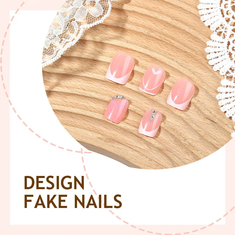 Red Almond Fake Nails 24Pcs Valentine's Day Press On Nails Love Heart/Bowknot/Star Printed Wearable False Nails for Women
