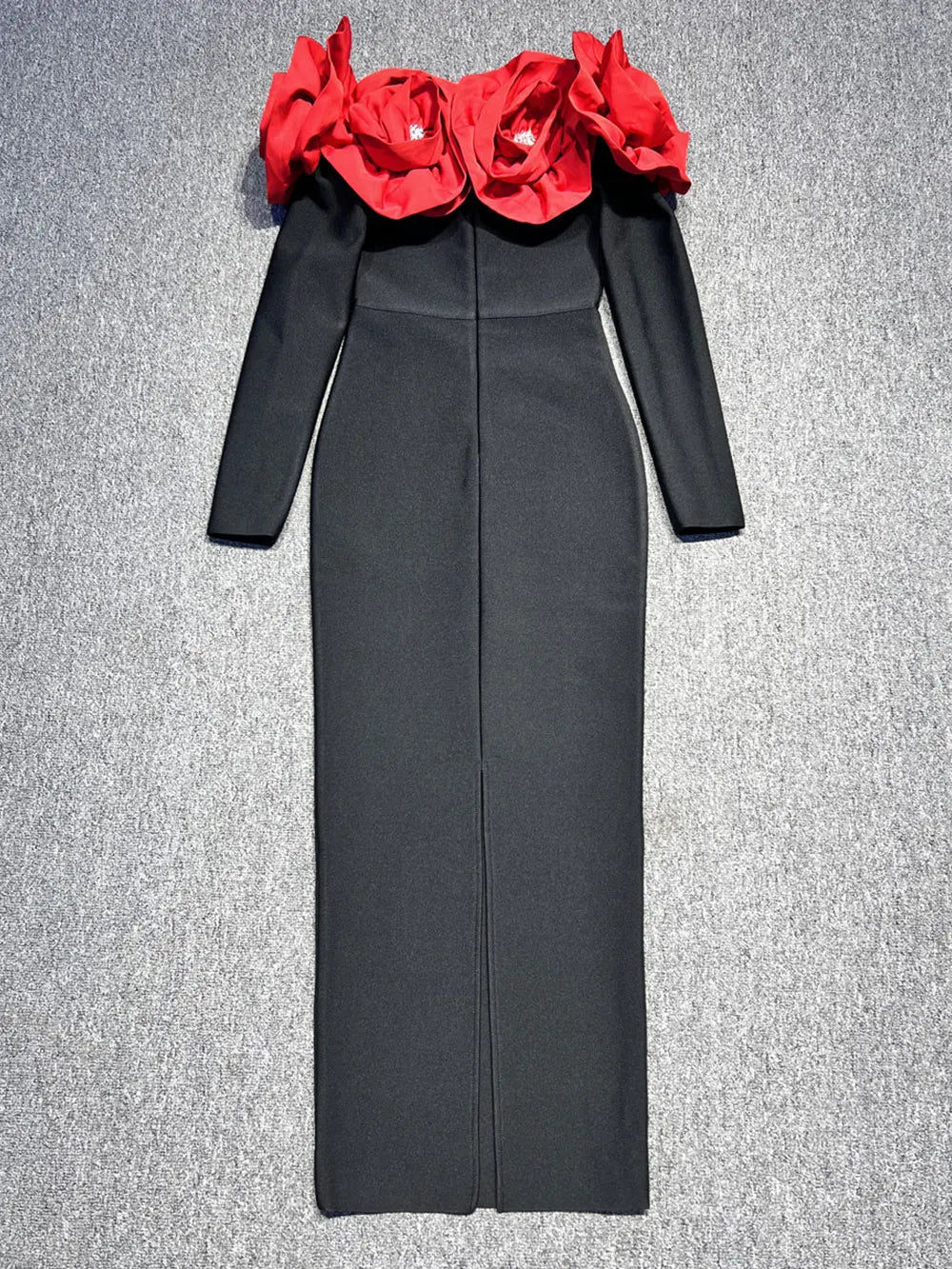 2025 Sexy Women's 3D Red Large Flower Design Bandage Dress with One Collar Card Sleeve Bodycon Long Dress Evening Party Vestidos