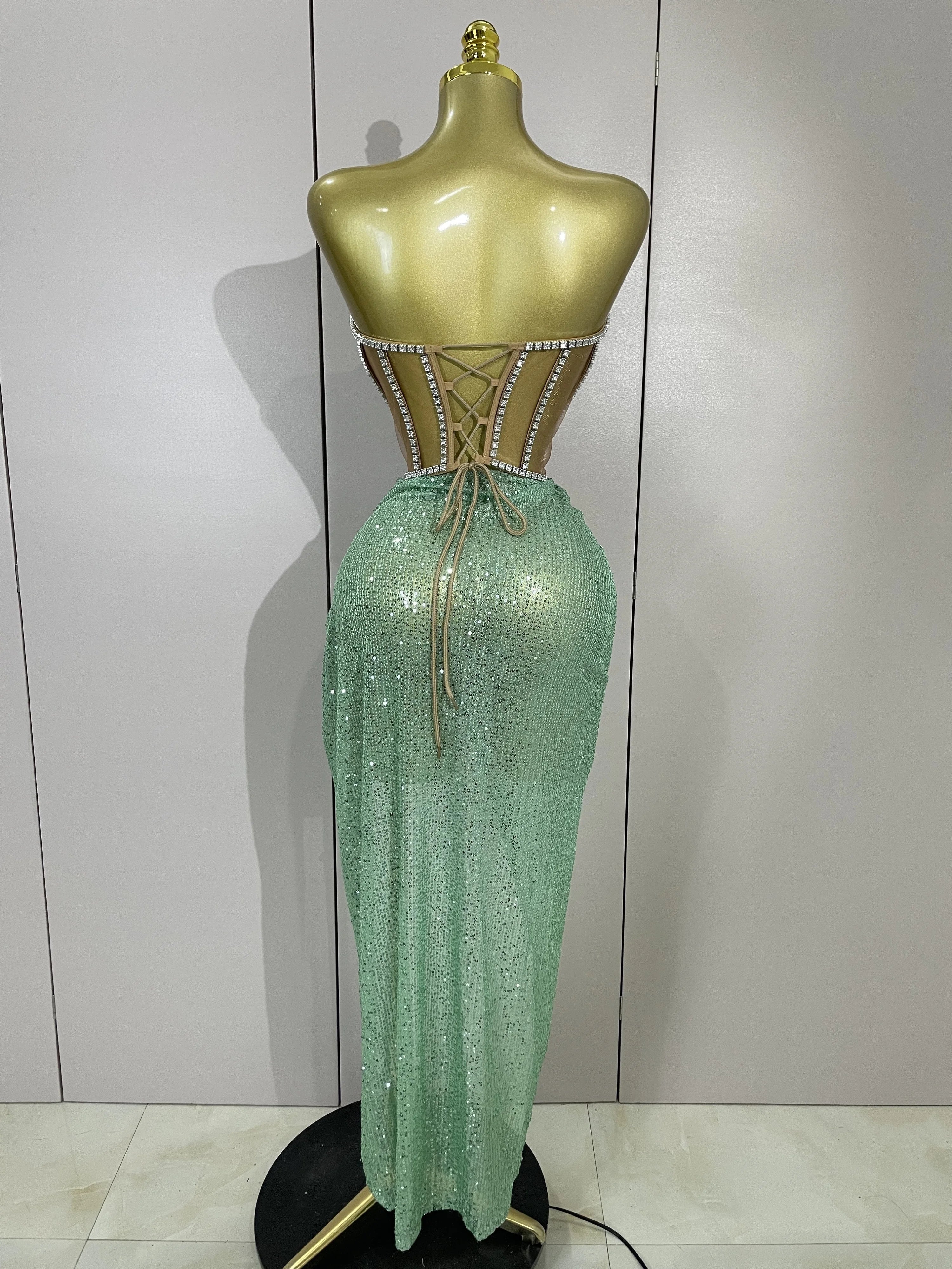 Sparkly Sequins Diamond Birthday Party Two Piece Set Evening Dress 2025 Women Sexy Singer Dancer NightClub Bar Performan Costume