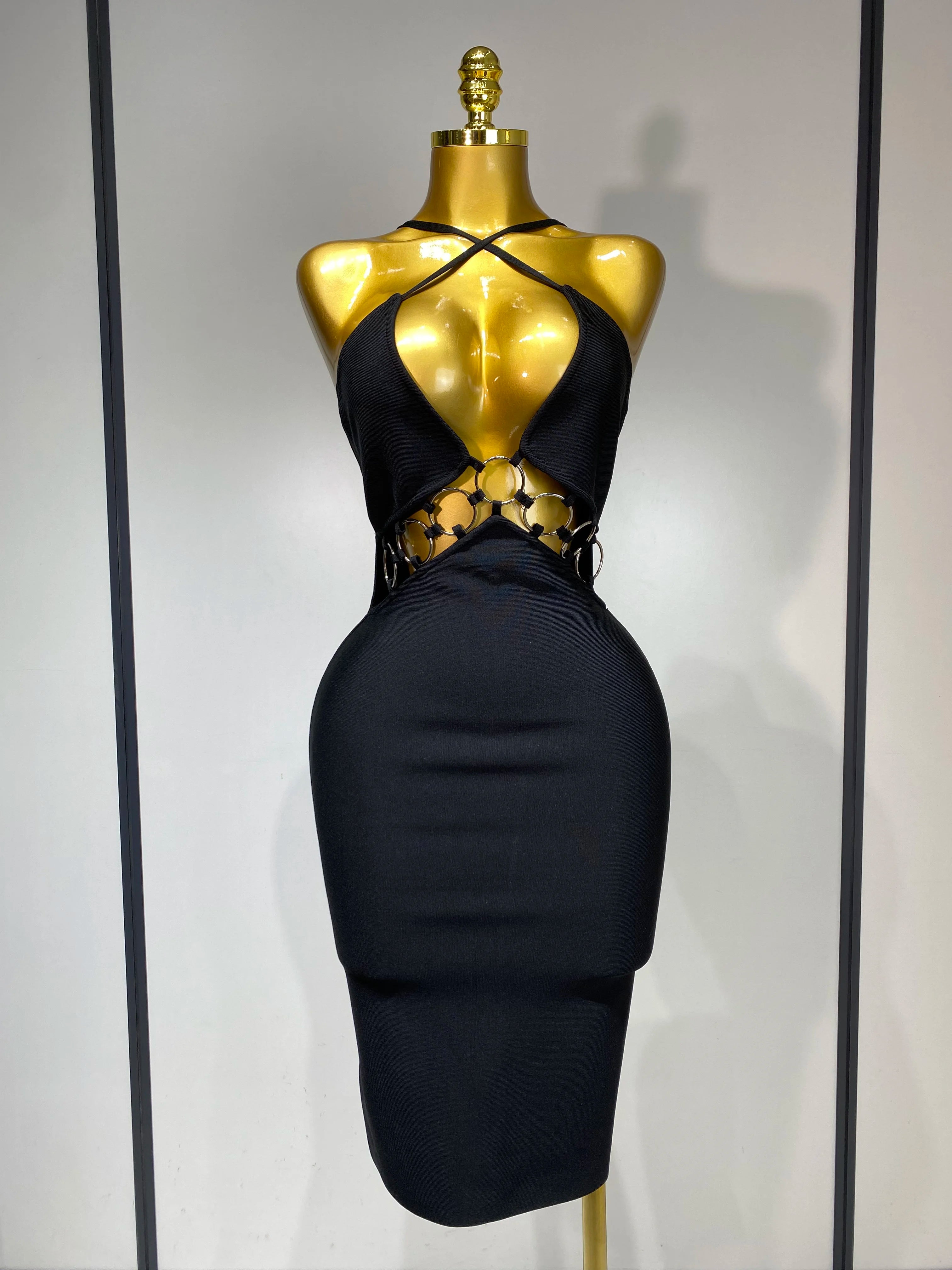 Women Sexy Backless Bodycon Bandage Dress Nightclub Party Evening Dress Luxury Birthday Cut Out Black Dresses black