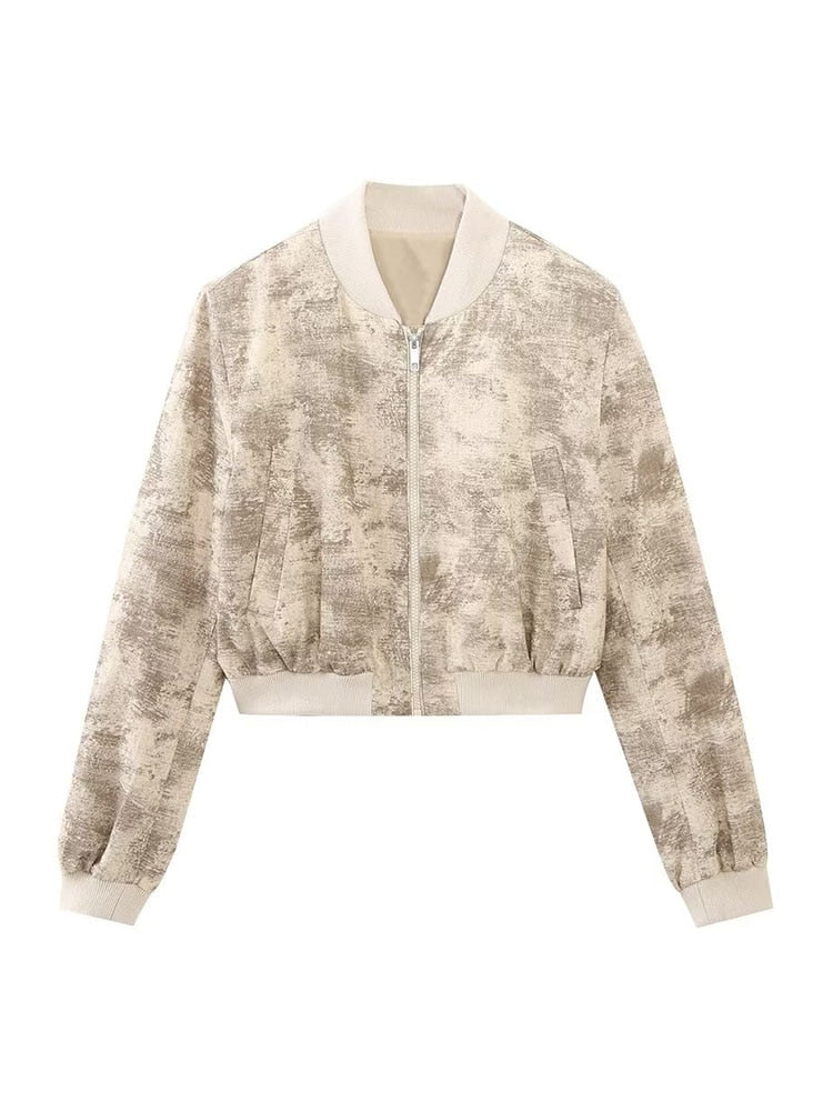 TRAF Women Spring Pilot Jackets Skirt Sets 2024 Fashion Print Long Sleeved Short Coats Pockets Elastic Waist Mini Skirts Outwear