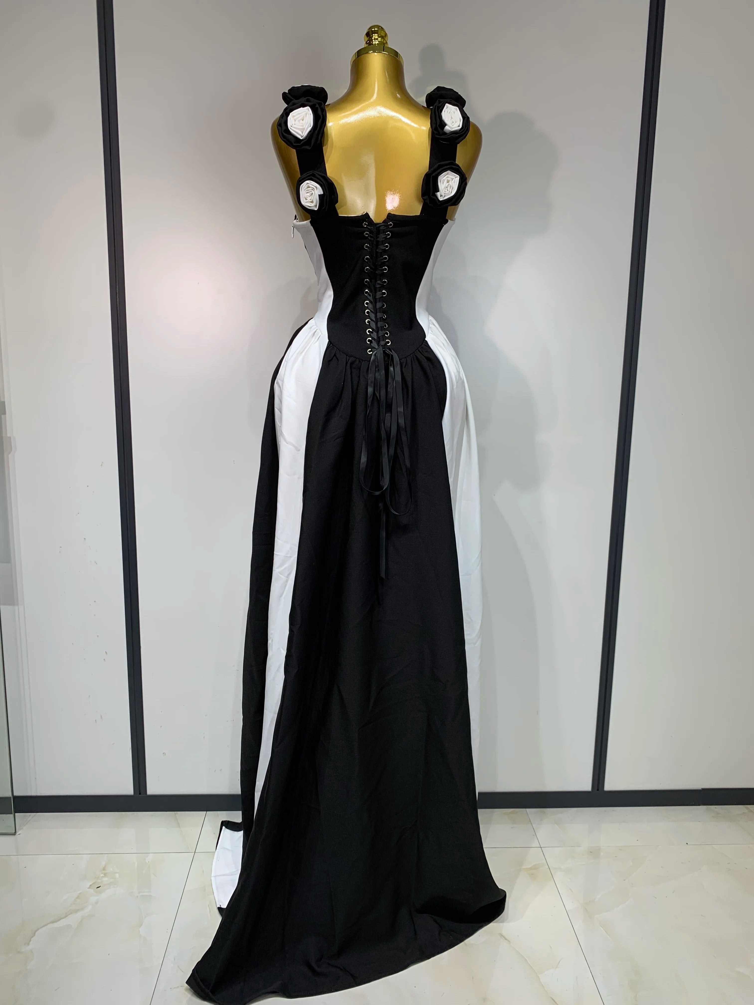 Sexy High fork Sleeveless Bandage Dress Women Flower Black White Stripe Long Dresses Vacation Party Elegangt Party Club Dresses