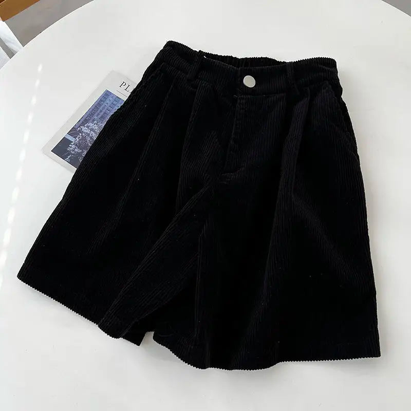 2023 Autumn/Winter Oversized Fat mm Corduroy Shorts Women's High Waist Outwear Slim A-line Casual Wide Leg Trousers
