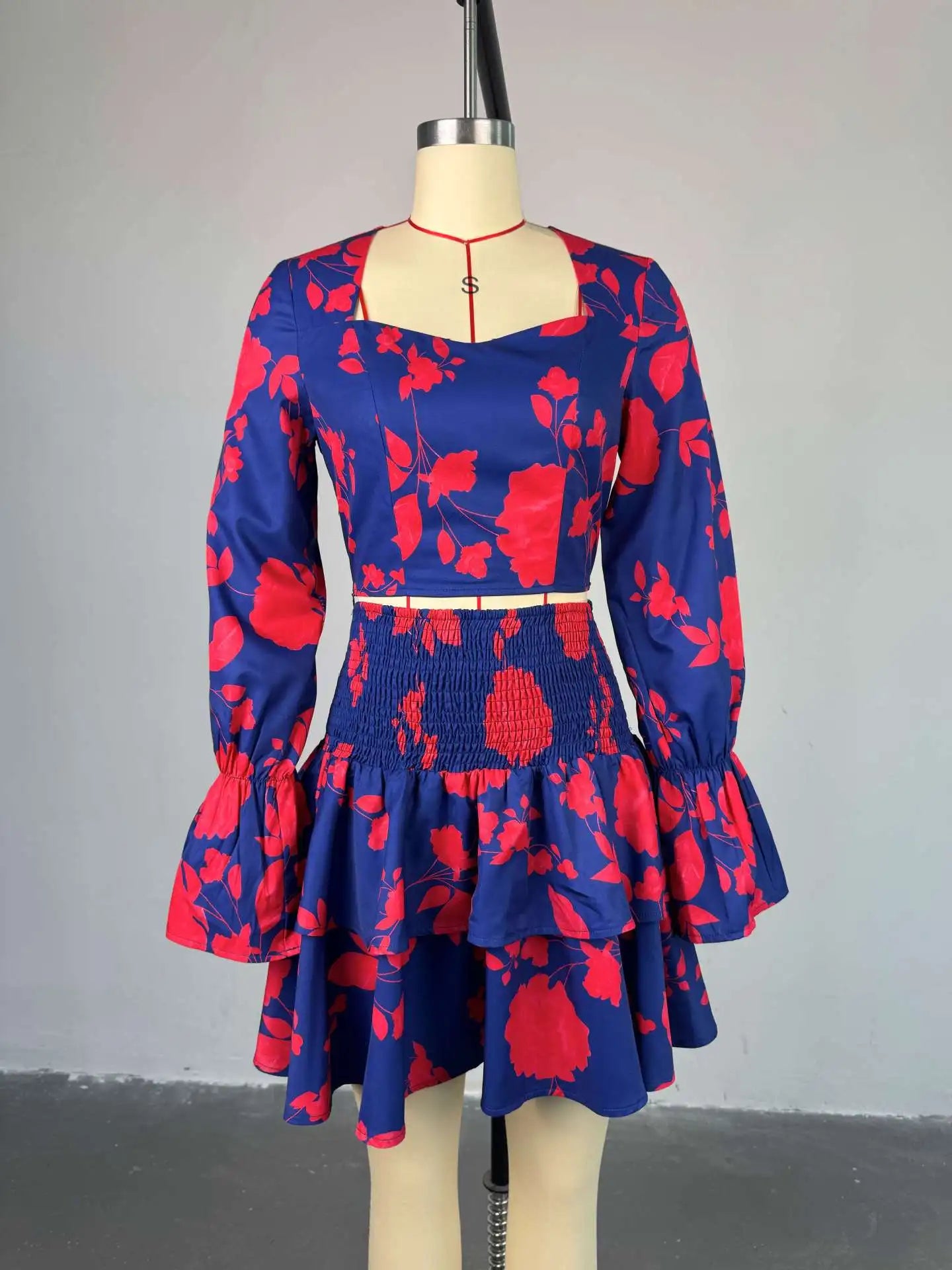 Beach Women Set Street Print Long Sleeve Shirts + Pleated Ruffles Mini Skirts Suits 2025 Party Street Two 2 Piece Sets