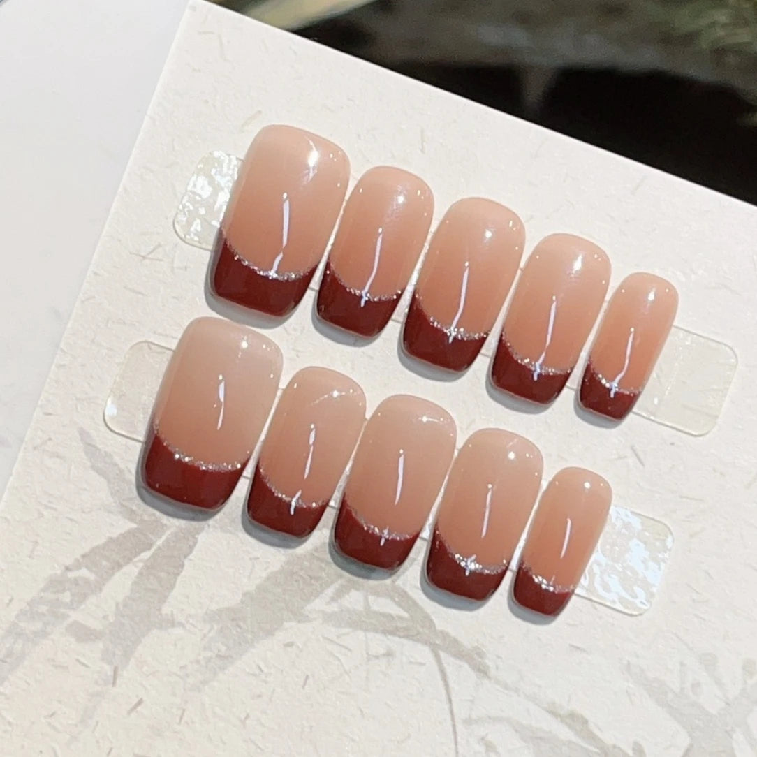 10Pcs Handmade French Press on Nail Medium Red Nails with Polka Dot Designs Retro Fake Nails with Glue Detachable Fashion Nails 3 XS