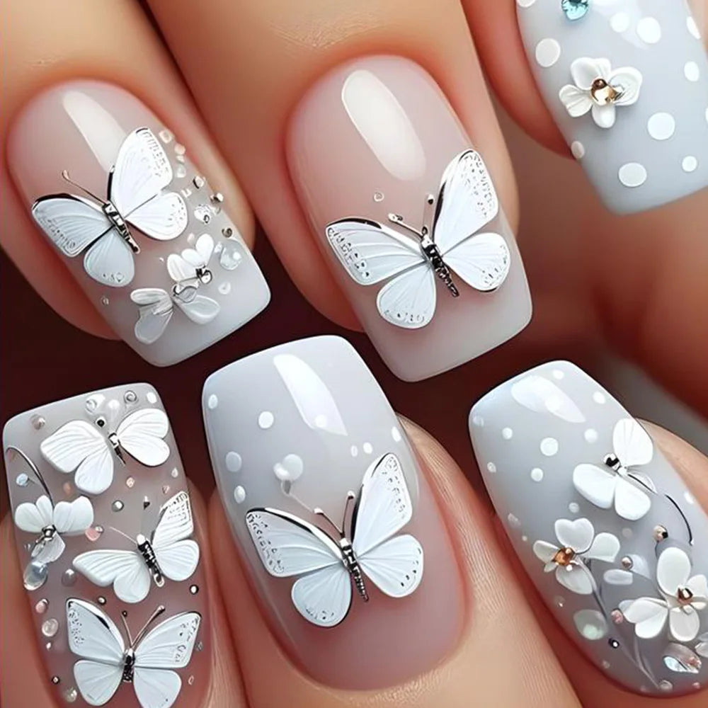 24Pcs Fashion Fake Nails Press on Long Ballet False Nails Art with Flower Design Brown Detachable Full Cover Nail Tips Manicure 020