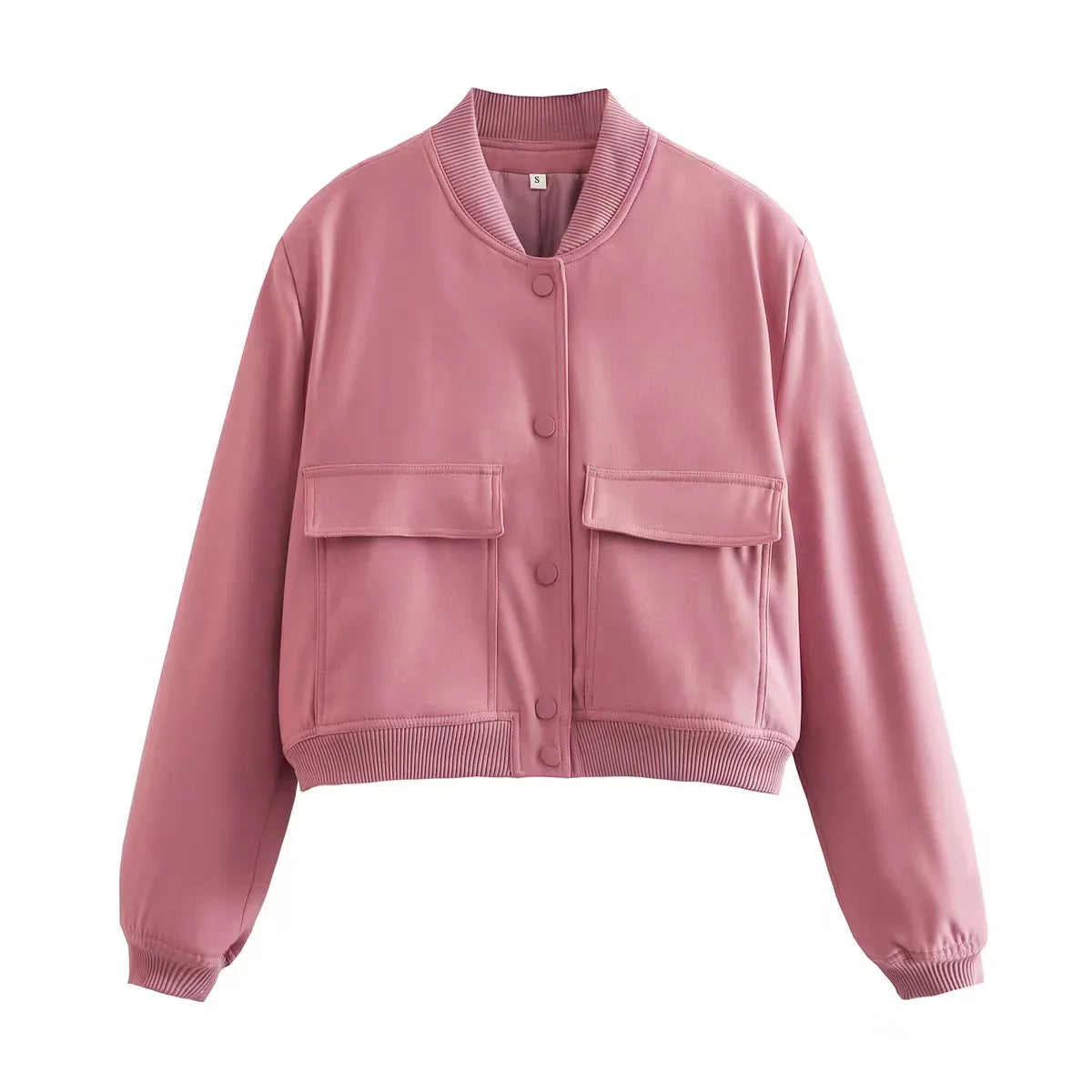 Woman Bomber Jacket Coat White Autumn Winter Button Baseball Aviator Cropped Jackets For Women Long Sleeve Crop Outerwear Pink JK156