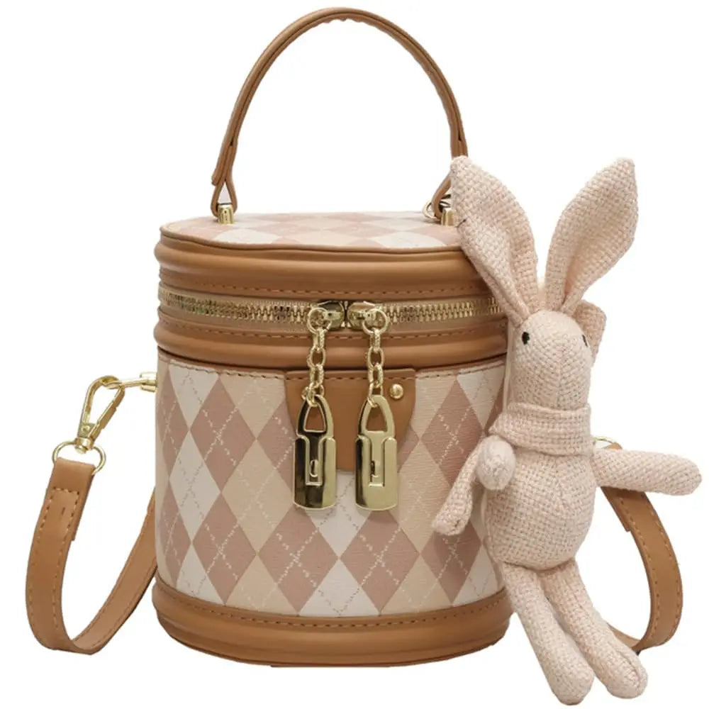 Women's Bag for Women Fashion Luxury Designer Zipper Small Handbags For Women Leather Bucket Shoulder Bag 2023 New Trend Pendant Khaki-With Dolls