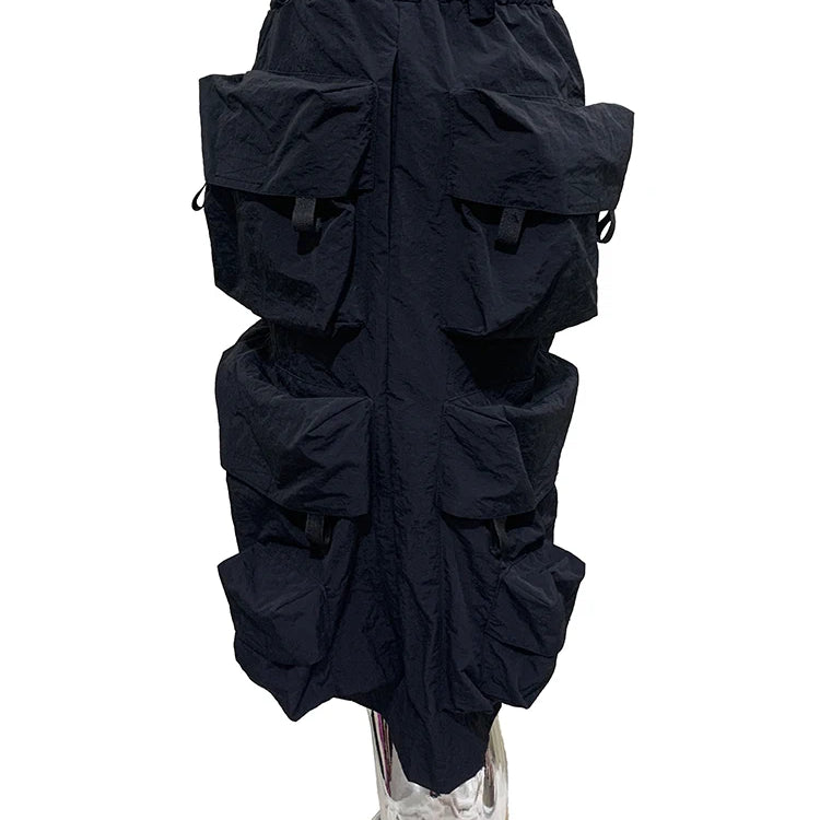 Lautaro Summer Autumn Thin Waterproof Black Nylon Cargo Shorts for Men with Many Pockets Luxury Designer Emo Techwear Clothes